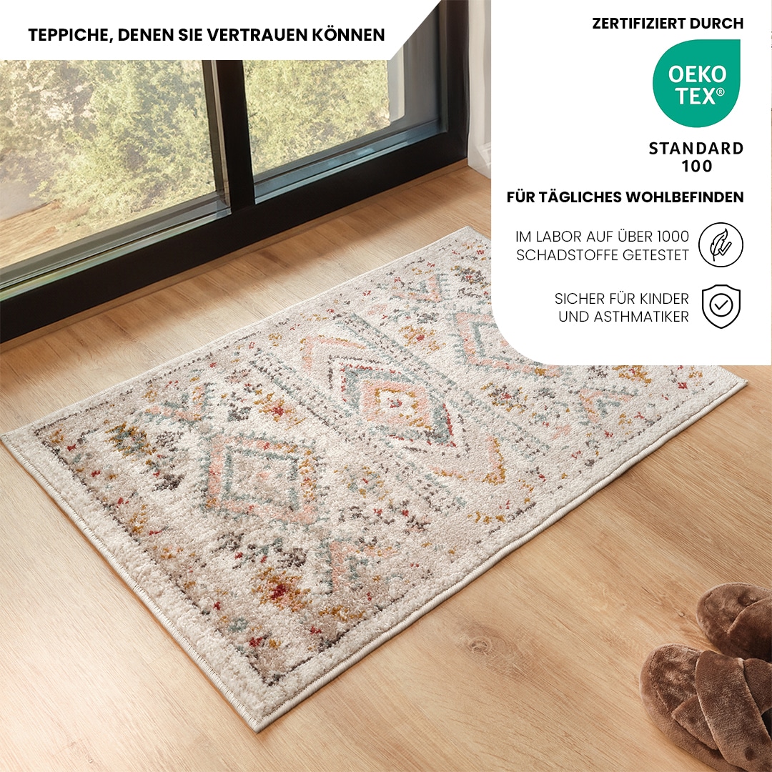 Livabliss Teppich »JAIPUR«, rechteckig, 13 mm Höhe, Skandinavischer Teppich, Kurzflor Boho-Wohnzimmerteppich, Läufer