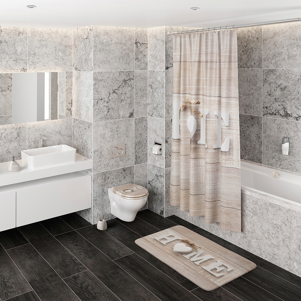 Sanilo Set d'accessoires de salle de bain »Home« bestehend aus WC-Sitz, Badteppich, Stöpsel, Seifenspender, WC-Bürste