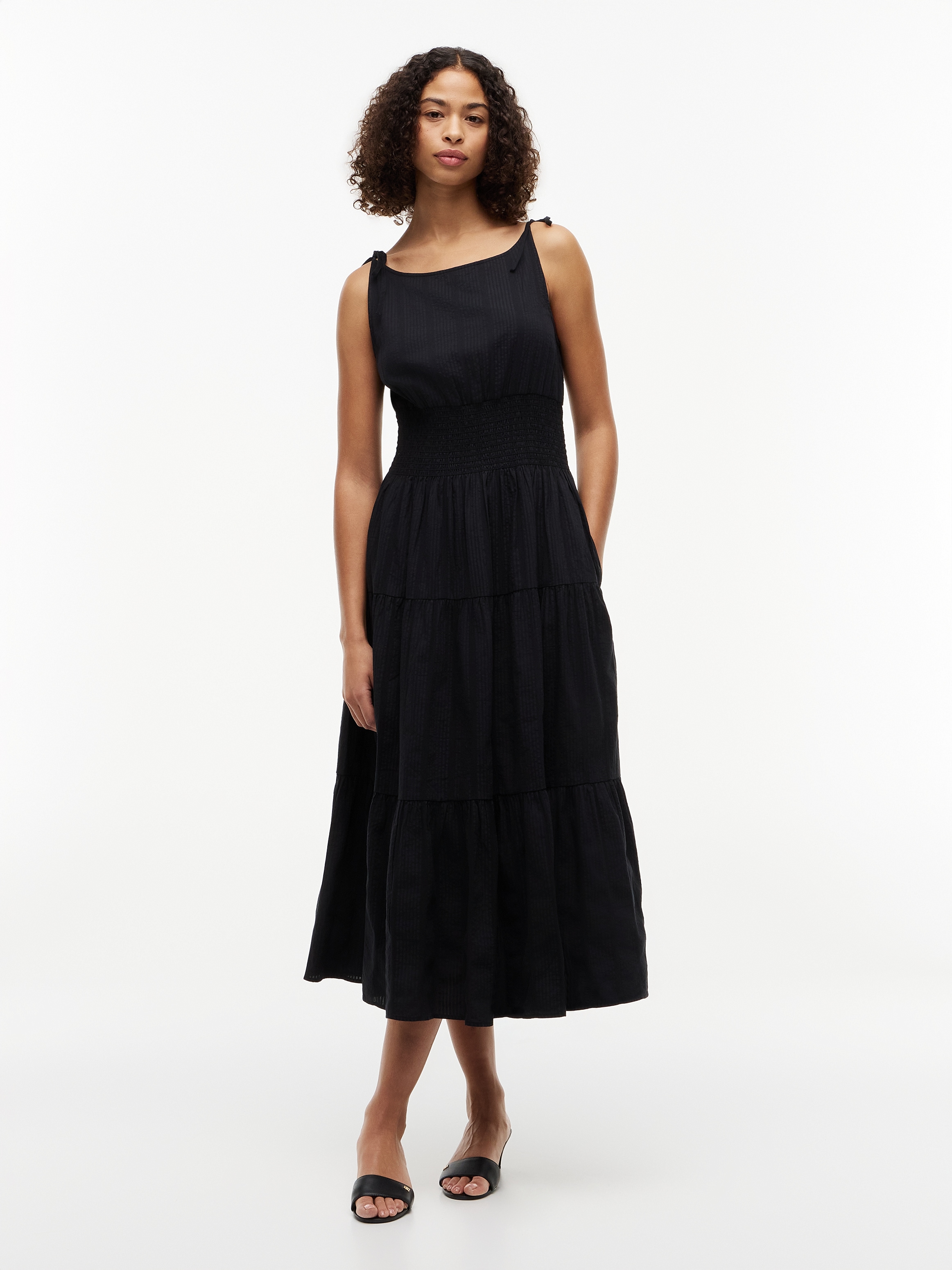 Image of Tommy Hilfiger Trägerkleid "SMOCK TIE NS MIDI DRESS" Ohne Tasche Baumwollmischung, Smok-Einsatz