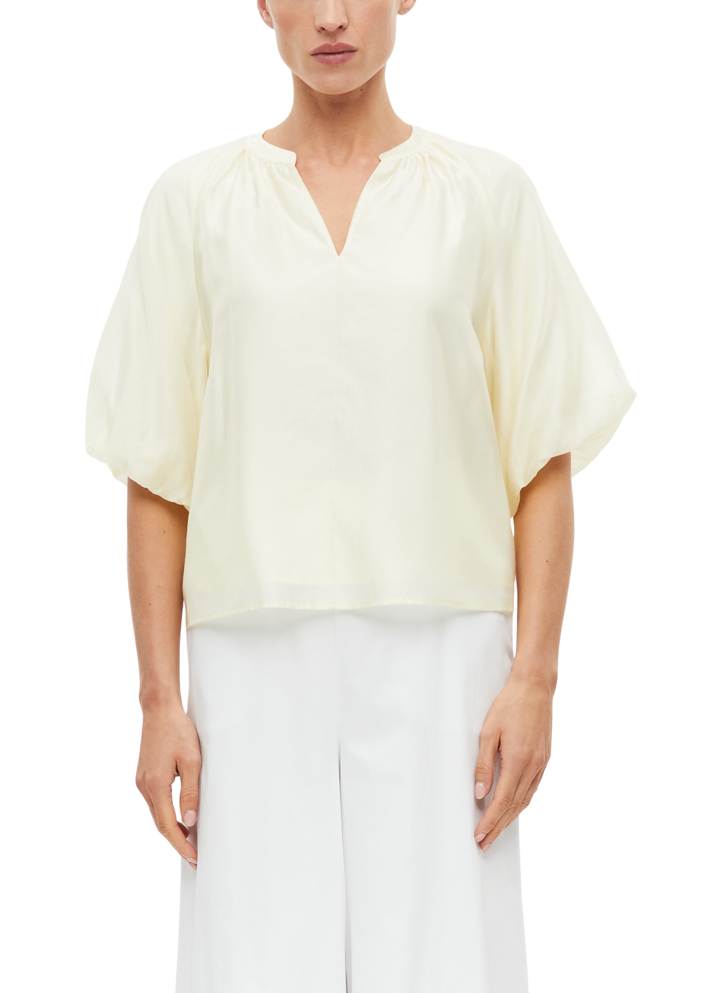 Image of s.Oliver BLACK LABEL Schlupfbluse Sommershirt mit Splitneck und weiten Puffärmeln