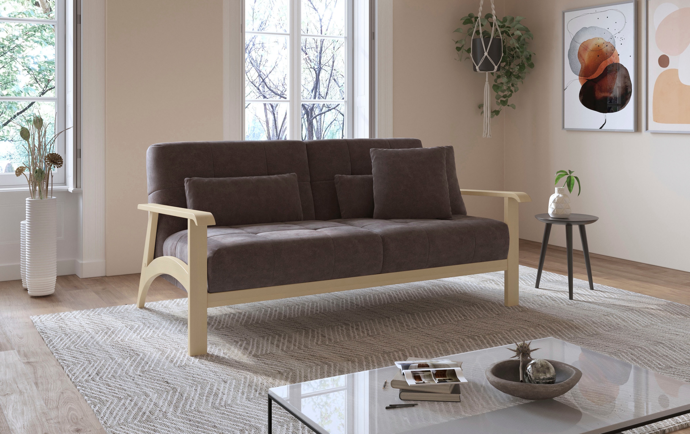 sit&more 2,5-Sitzer »Billund«, Armlehnen aus Buchenholz in natur, verschiedene Bezüge und Farben
