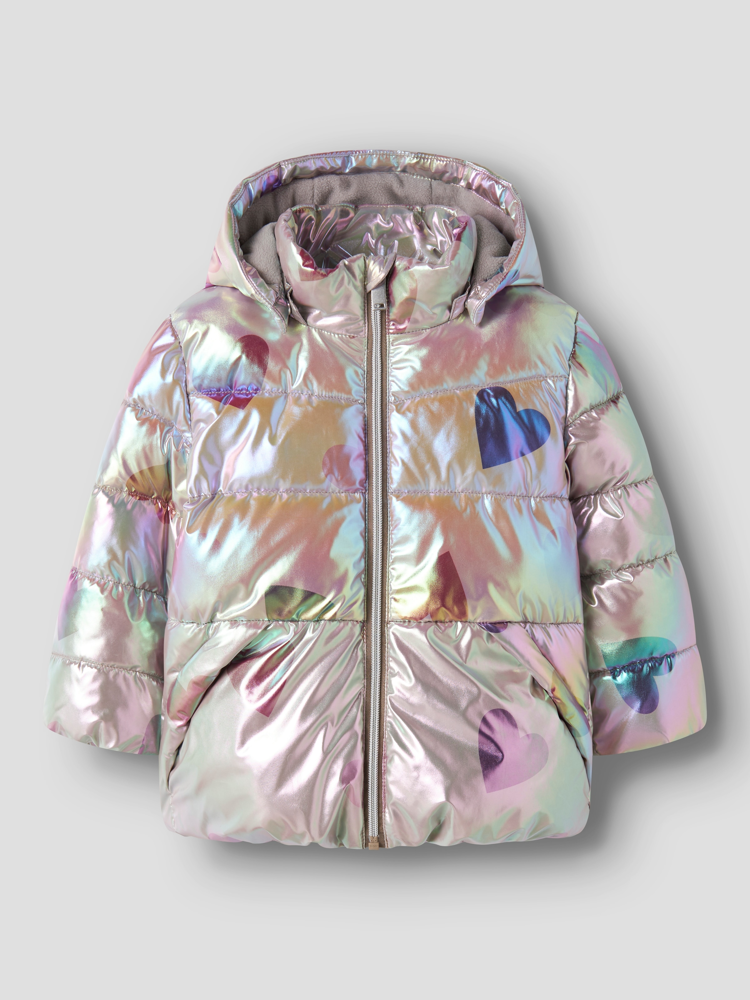 Image of Name It Steppjacke "NMFMOLINA PUFFER JACKET SHINY AOP" mit Kapuze Kunstfaser, glänzende Optik