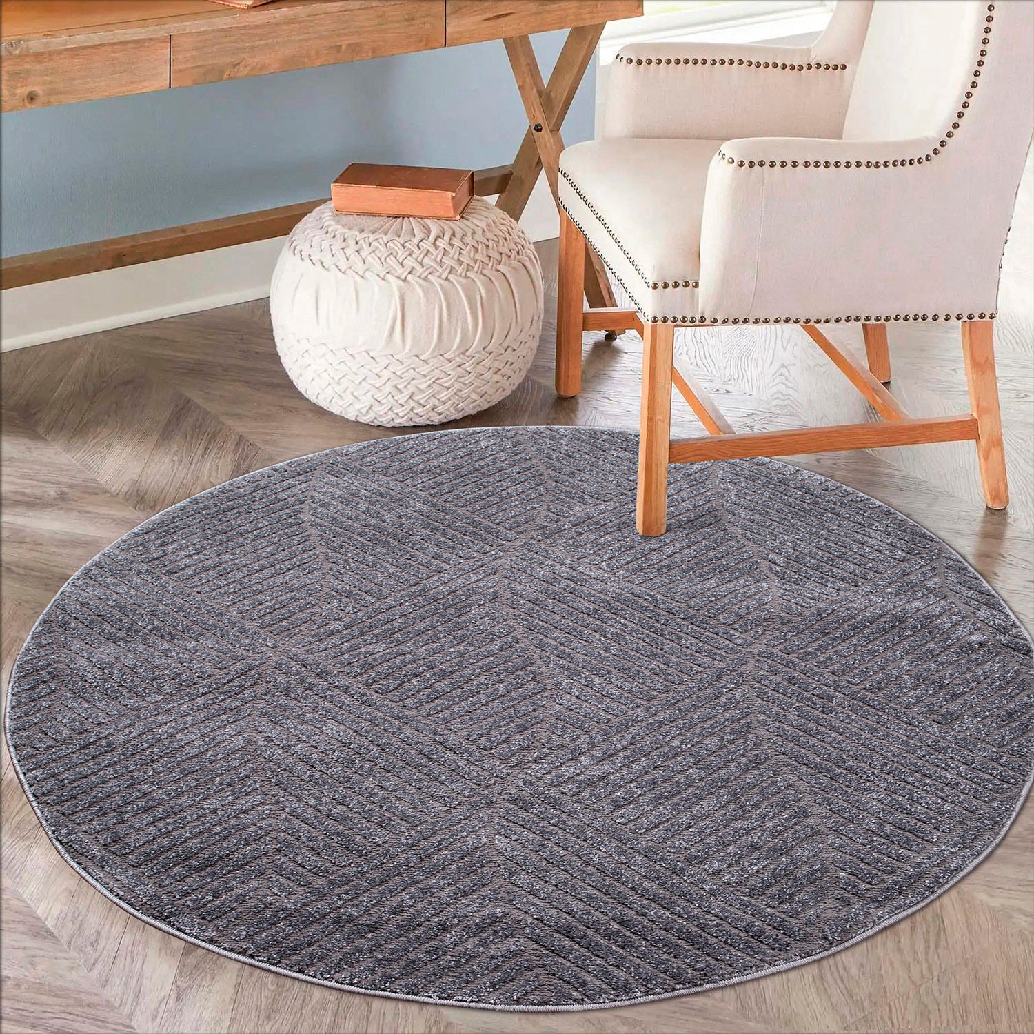 Image of Carpet City Teppich "Friseé-Teppich FANCY 904" rund 12 mm Höhe Kurzflor Wohnzimmer, Florale 3D-Optik, für Schlafzimmer, Flur