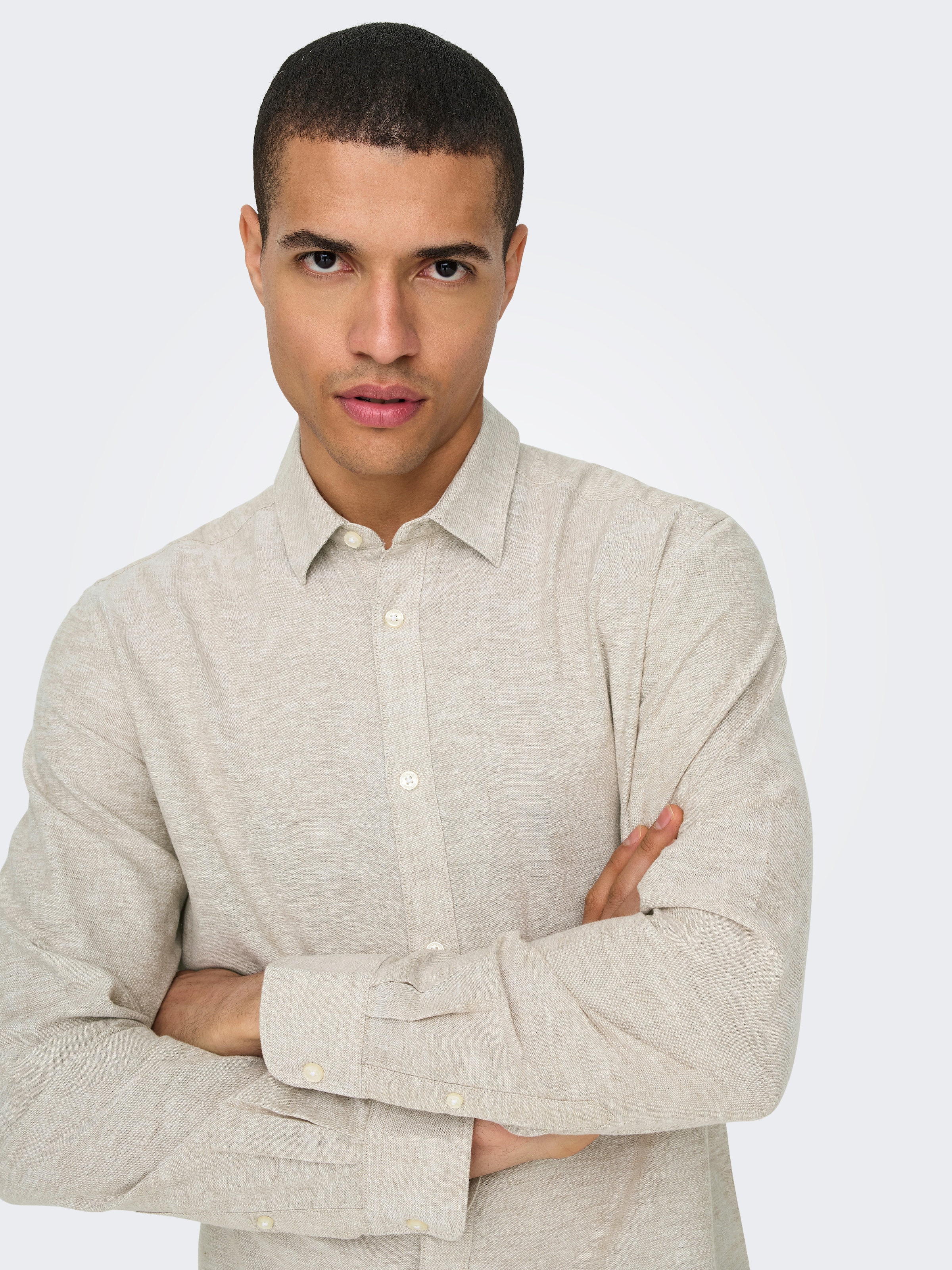ONLY & SONS Langarmhemd »ONSCAIDEN LS SOLID LINEN SHIRT NOOS« Baumwollmischung mit Leinen, slim fit
