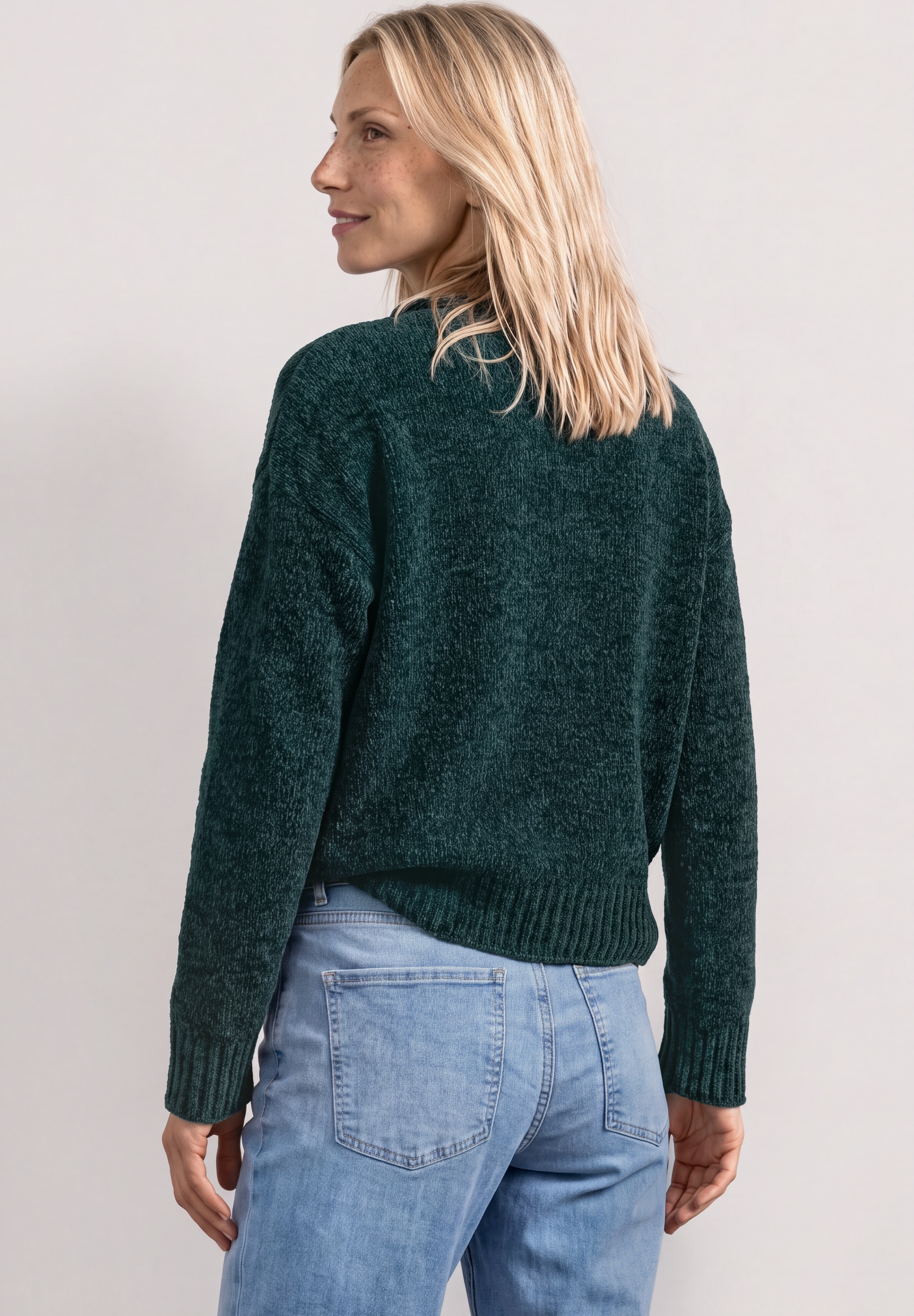 STREET ONE Strickpullover Chenille-Pullover mit U-Boot-Ausschnitt / Meliert
