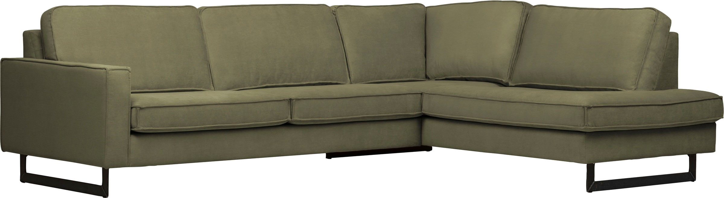 Places of Style Ecksofa »Pinto, 290 cm, Cord, Chenille, Lederoptik, Ottomane links / rechts«, mit Keder, schwarze Metallfüsse, Wellenunterfederung