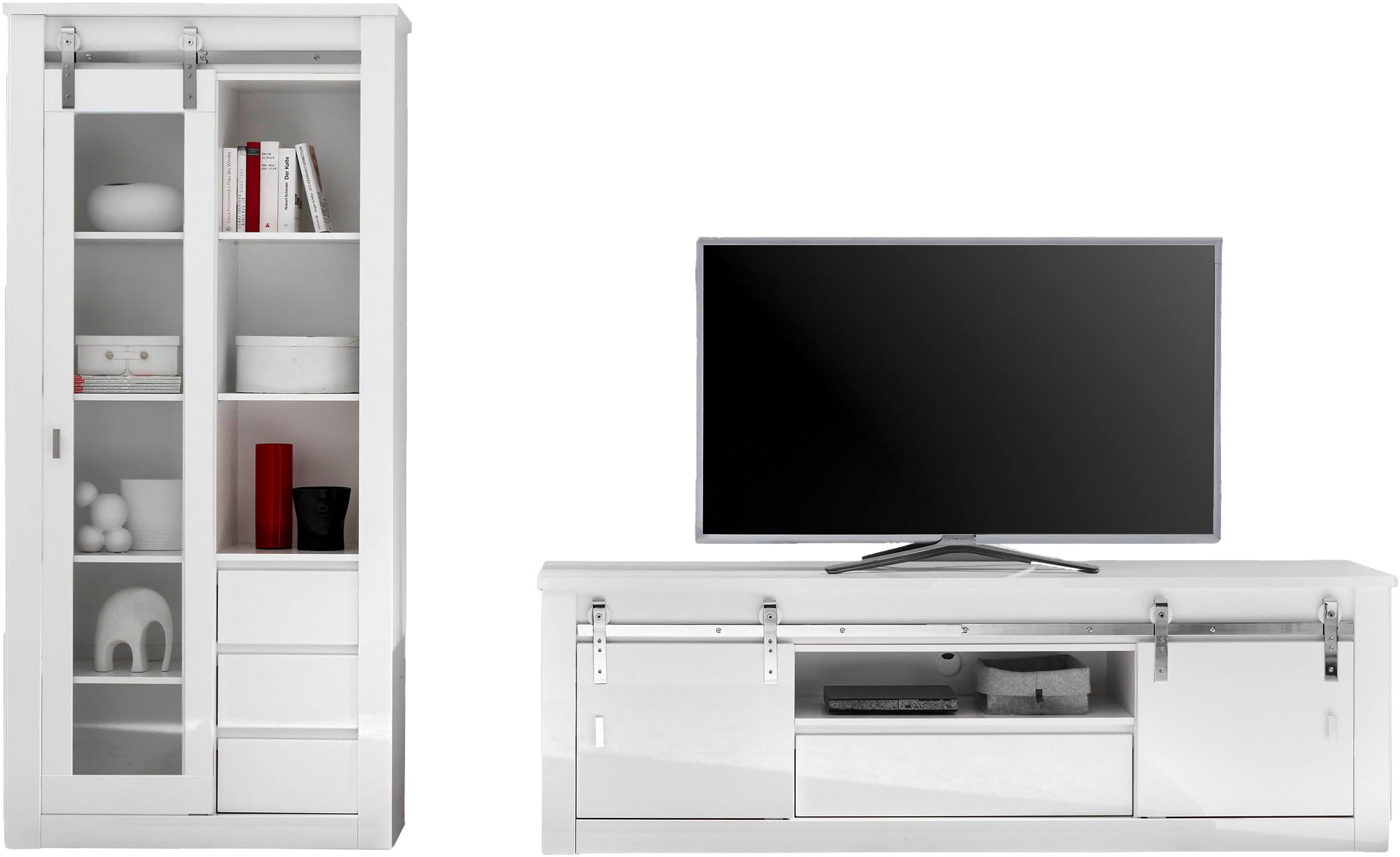 Home affaire Wohnwand »Daytona, moderne Anbauwand, Wohnzimmer-Set in Weiss Hochglanz« Set, 2 Stk. tlg.