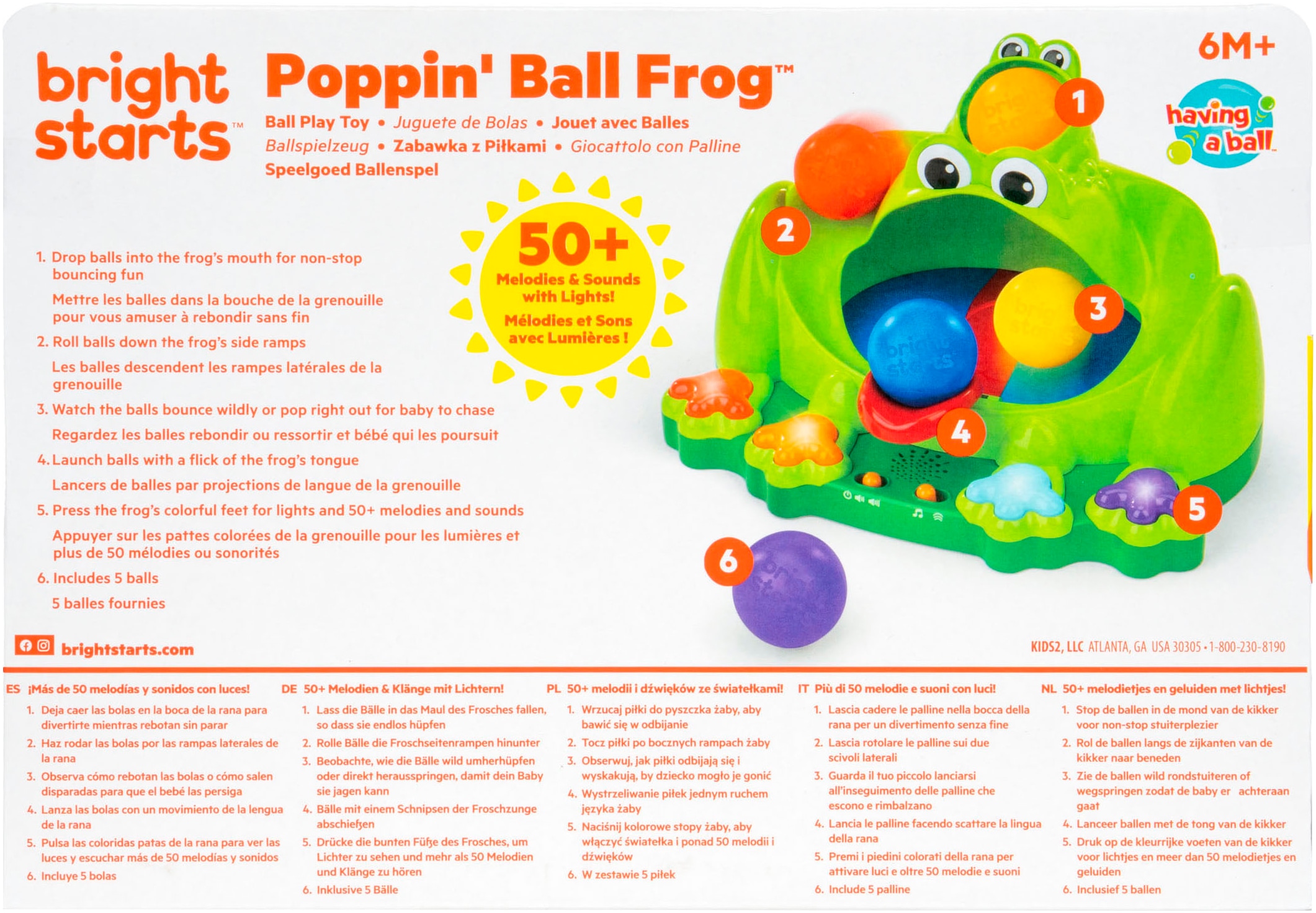Bright Starts Jouets éducatifs »Poppin' Ball Frog Ball Play Toy« mit Licht und Sound