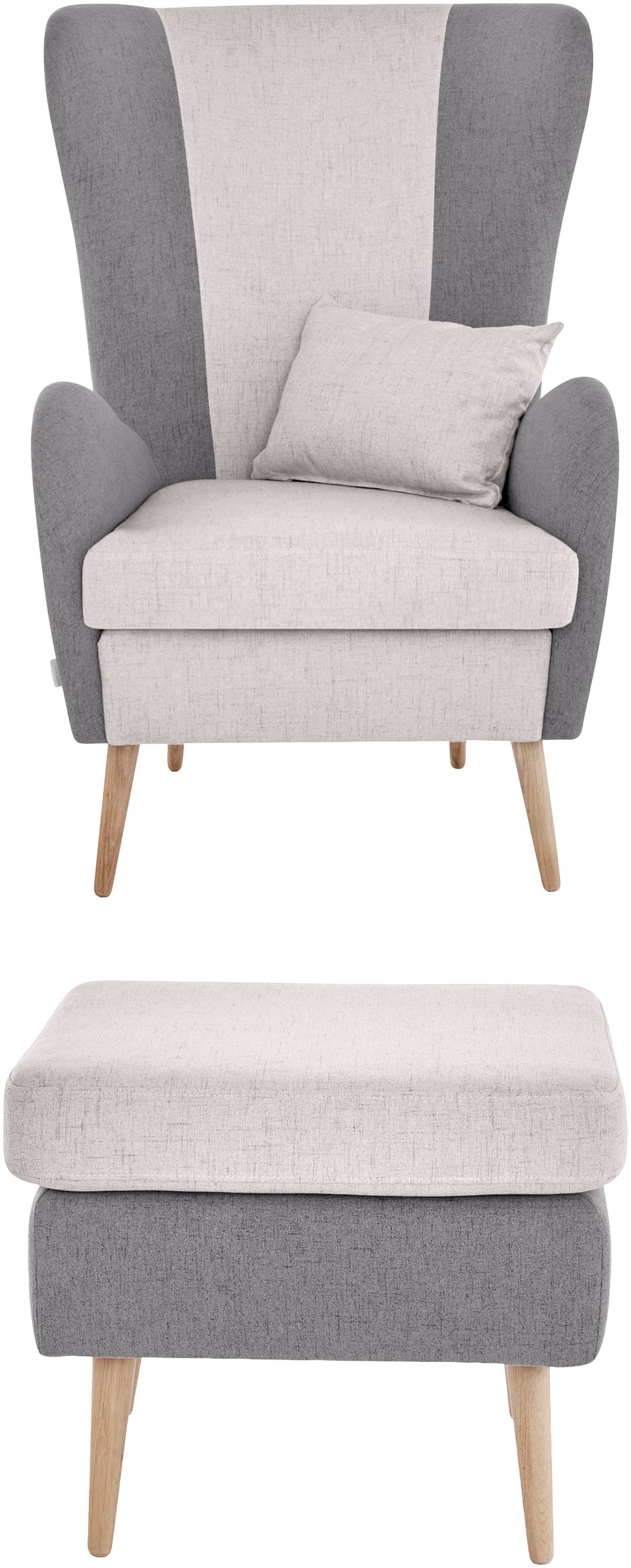 Guido Maria Kretschmer Home&Living Sessel »Salla Bezug Bouclé oder Struktur fein, Ohrensessel«, wahlweise mit oder ohne Hocker; grosser Sessel: Masse B/T/H: 78/94/118cm