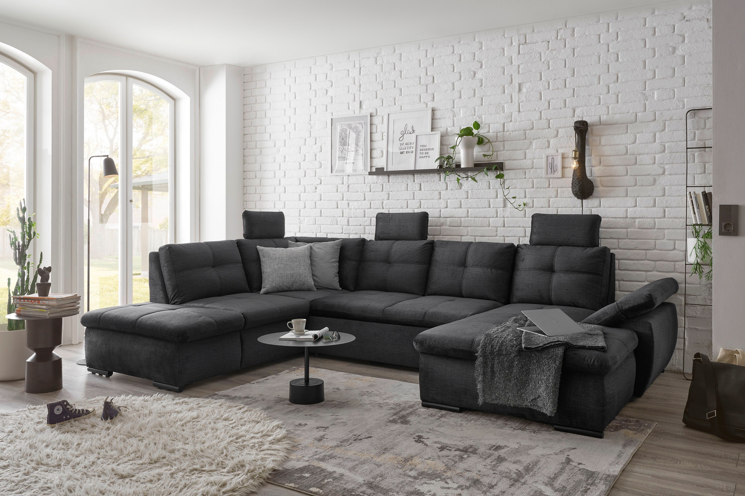 ED EXCITING DESIGN Wohnlandschaft »Alija U-Form«, mit Bettfunktion, Bettkasten, Armteilverstellung & Kopfstützen