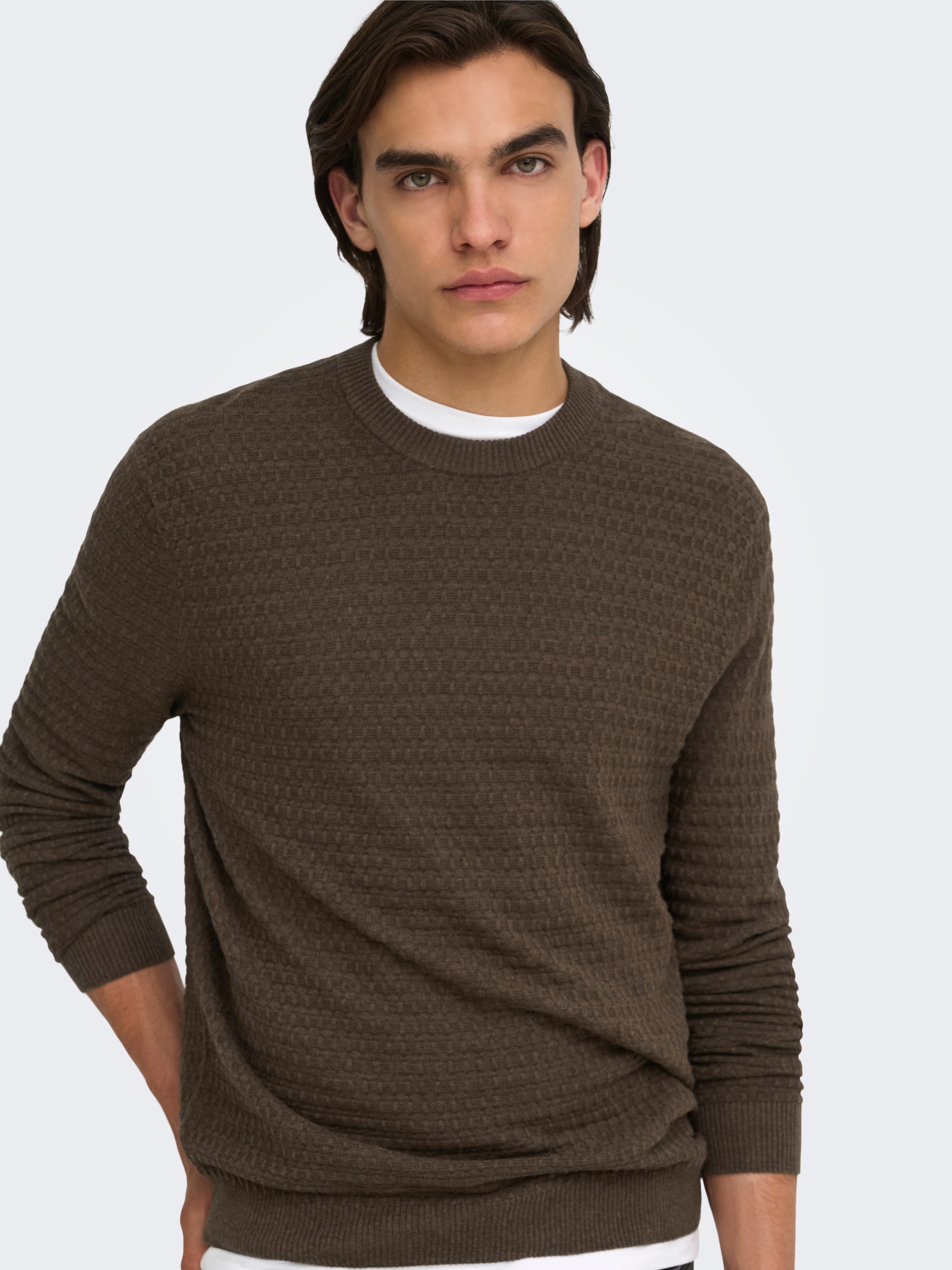 ONLY & SONS Pull à col rond »ONSLOUI LS STRUCTURE CREW REG NOOS« mélange coton, coupe régulière