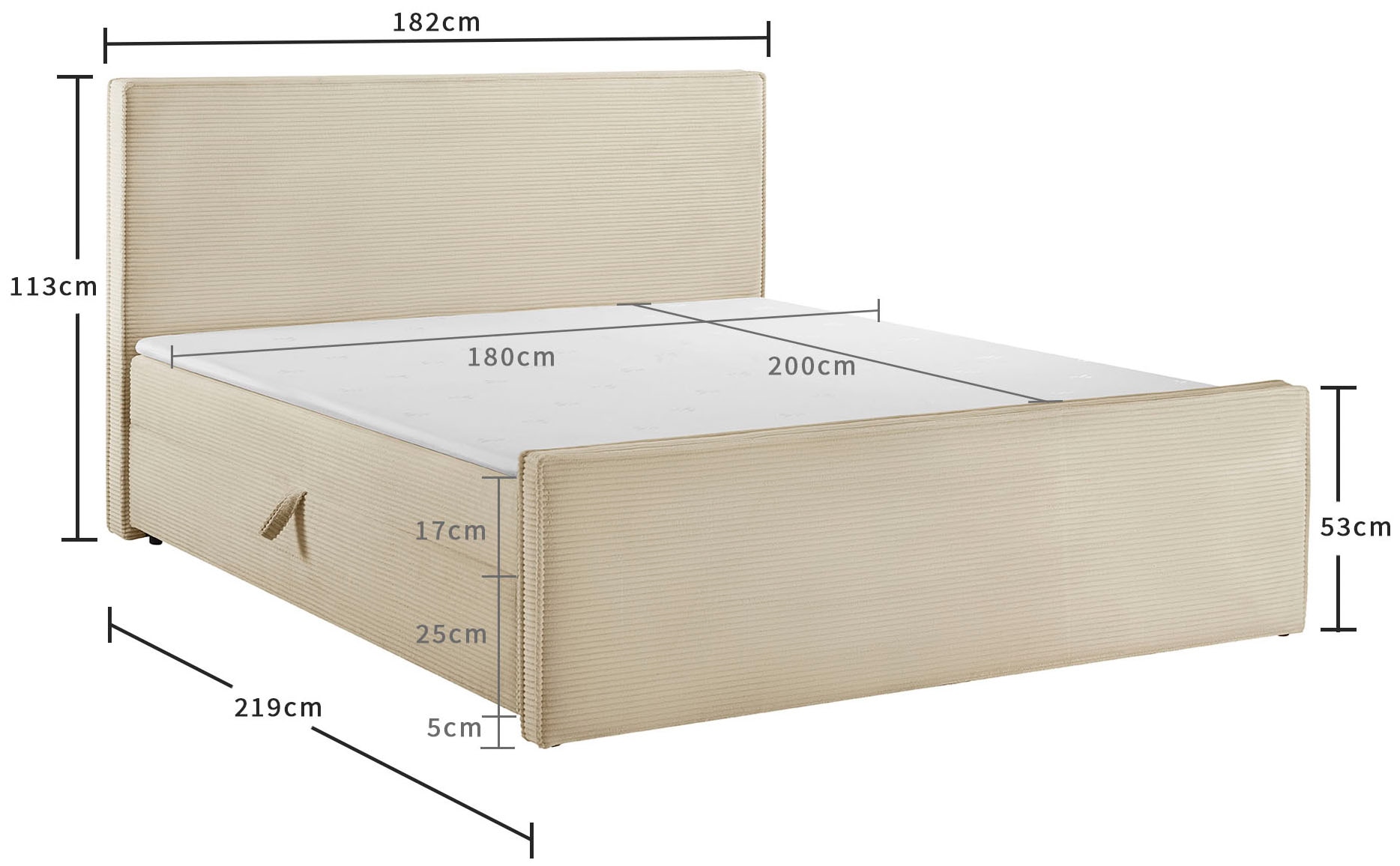 GOODproduct Boxbett »Henno inkl. Bettkasten und Topper, Liegefläche 180x200cm« erhältlich in hochwertigem Cord-Stoff und der Grösse 180x200 cm