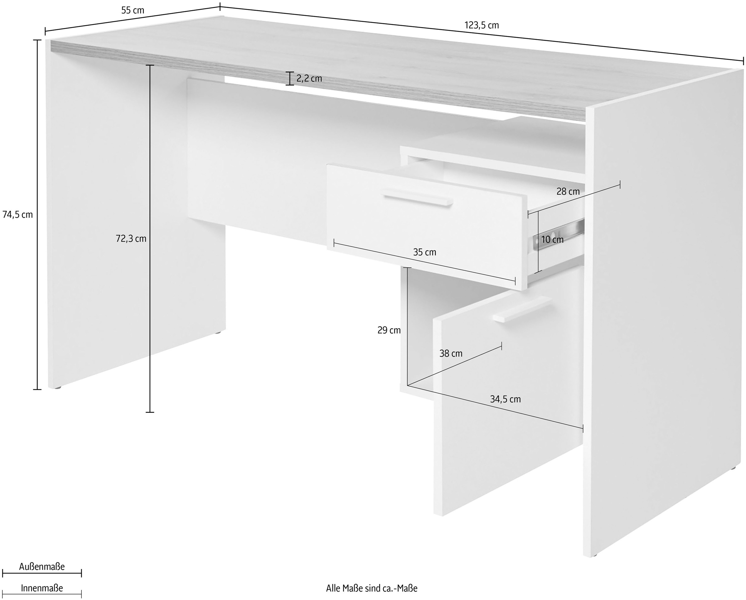 Jahnke Schreibtisch »ML C 130« Breite 123,5 cm, wechselseitig montierbar