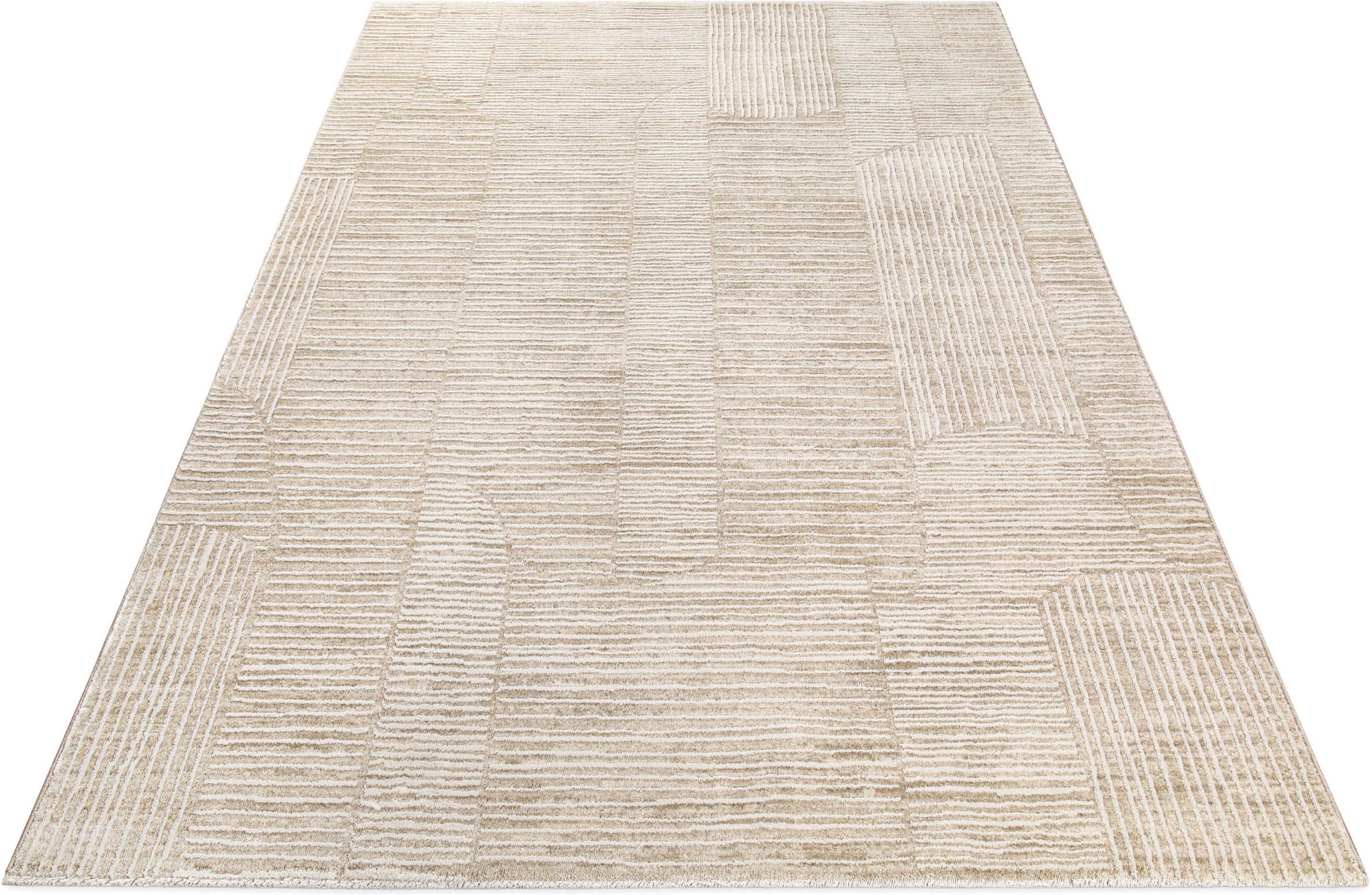 Esprit Teppich »Raymond« rechteckig 15 mm Höhe Kurzflor, Streifendesign, Hoch-Tief-Effekt, waschbar, Jute-Rücken