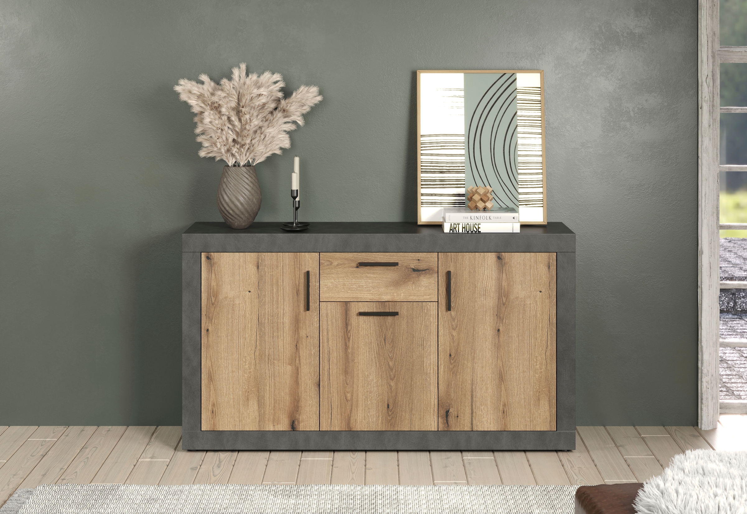 Home affaire Sideboard »Bergen« Packung, 1 Stk. tlg. Sideboard mit 3 Türen & 1 Schublade - (B/T/H) 149/40/83 cm