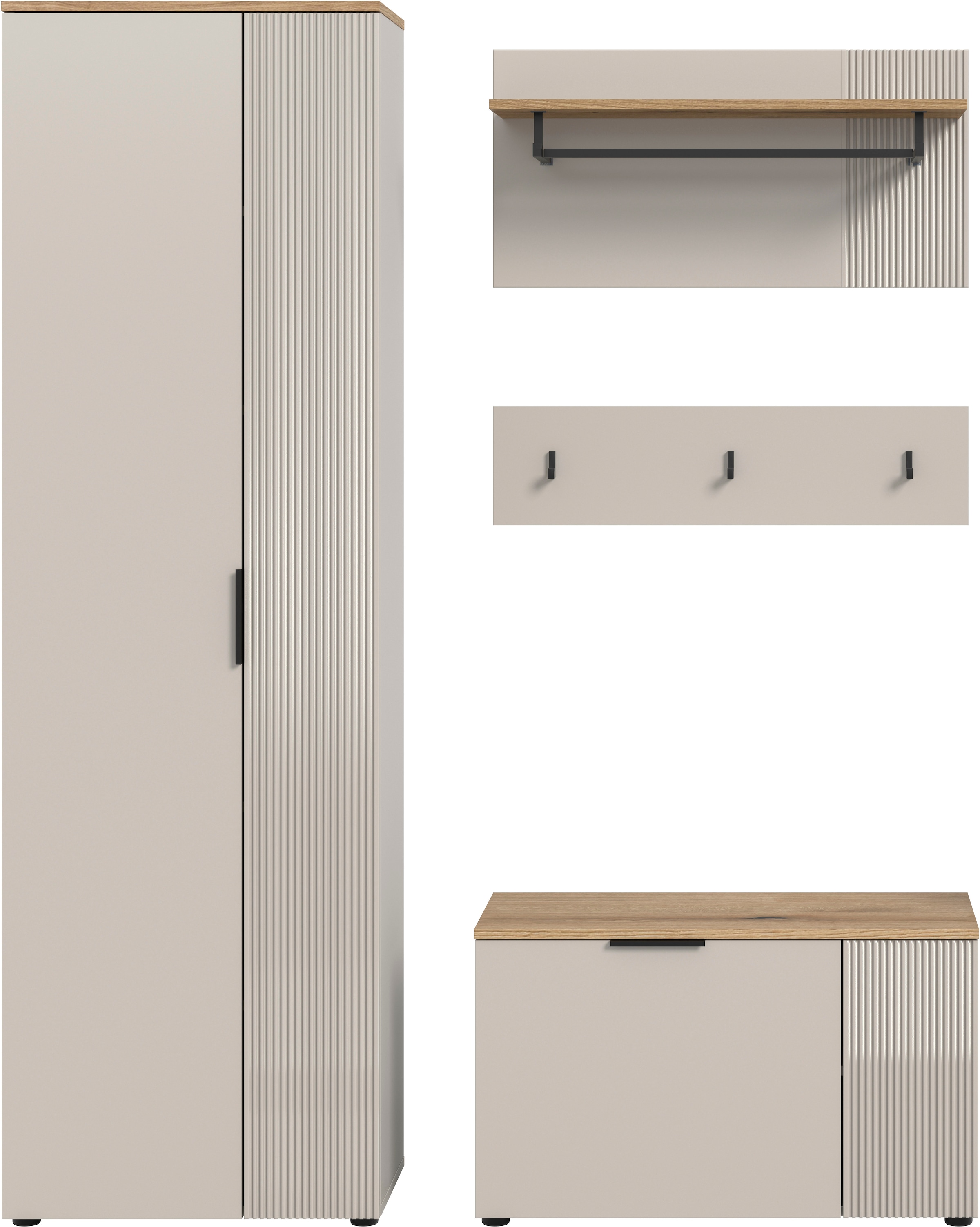 INOSIGN Ensemble de vestiaires »EDIL, Breite 155 cm, 4-teilig, Front mit hochwertiger Längstfräsung« Set, best. aus: Hochschrank, Sitzbank, Paneel & Hakenleiste, 3 cuis tlg.