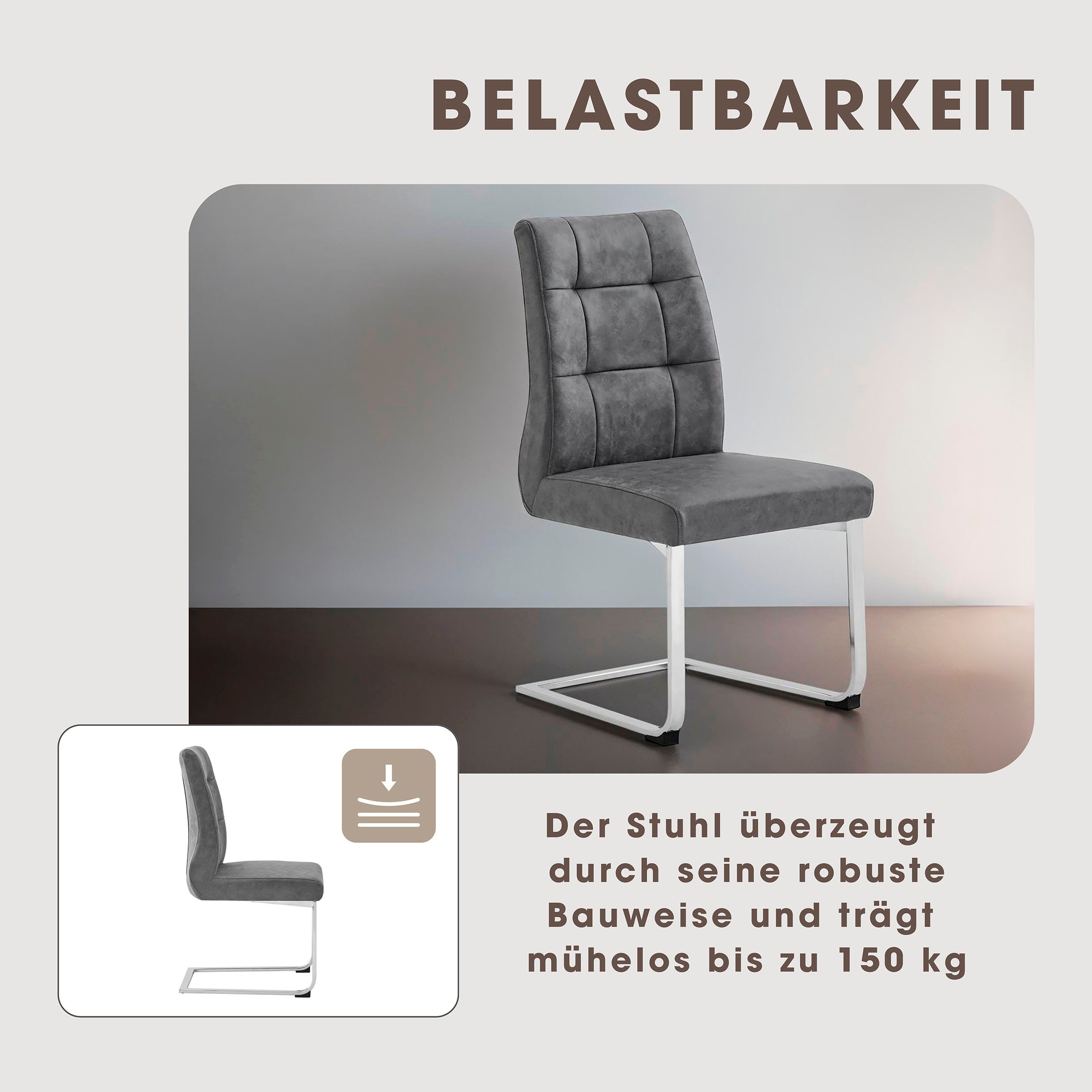 byLIVING Esszimmerstuhl »Marlen XXL«, (Set), 2 St., Microfaser, bis zu 150 kg belastbar, Vintage-Bezug, Freischwinger