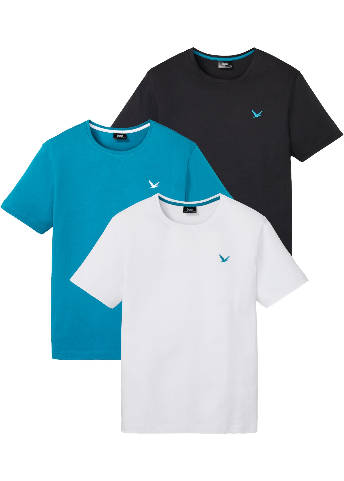Image of bonprix T-Shirt Packung, 3er, 3 Regular Fit, Kurzarm, für den Alltag, aus Baumwolle und Viskose