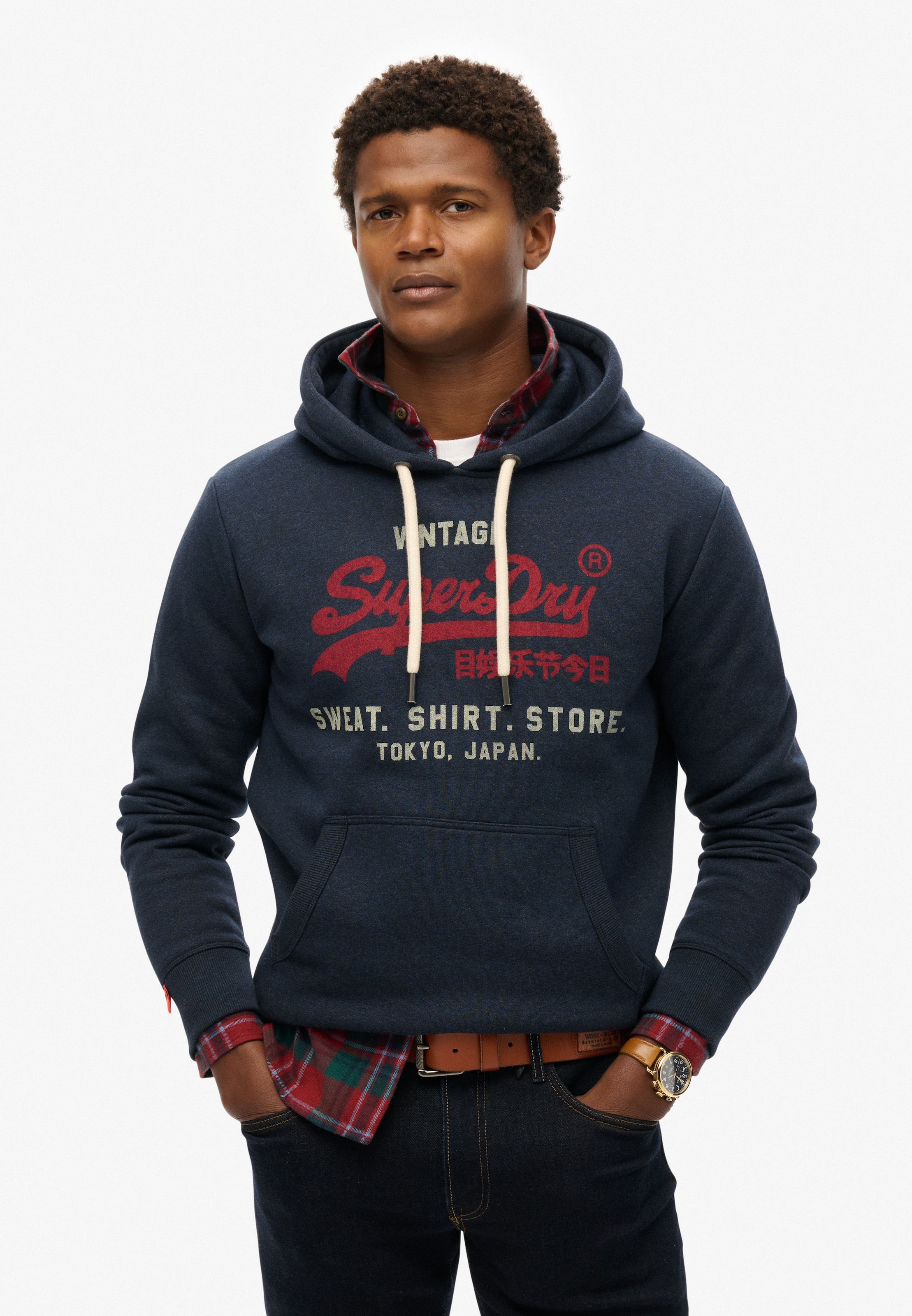 Image of Superdry Kapuzensweatshirt "SD-VL HERITAGE RELAXED HOOD", aus Baumwollmischung, Relaxed Fit, mit Rippbündchen am Rumpfabschluss