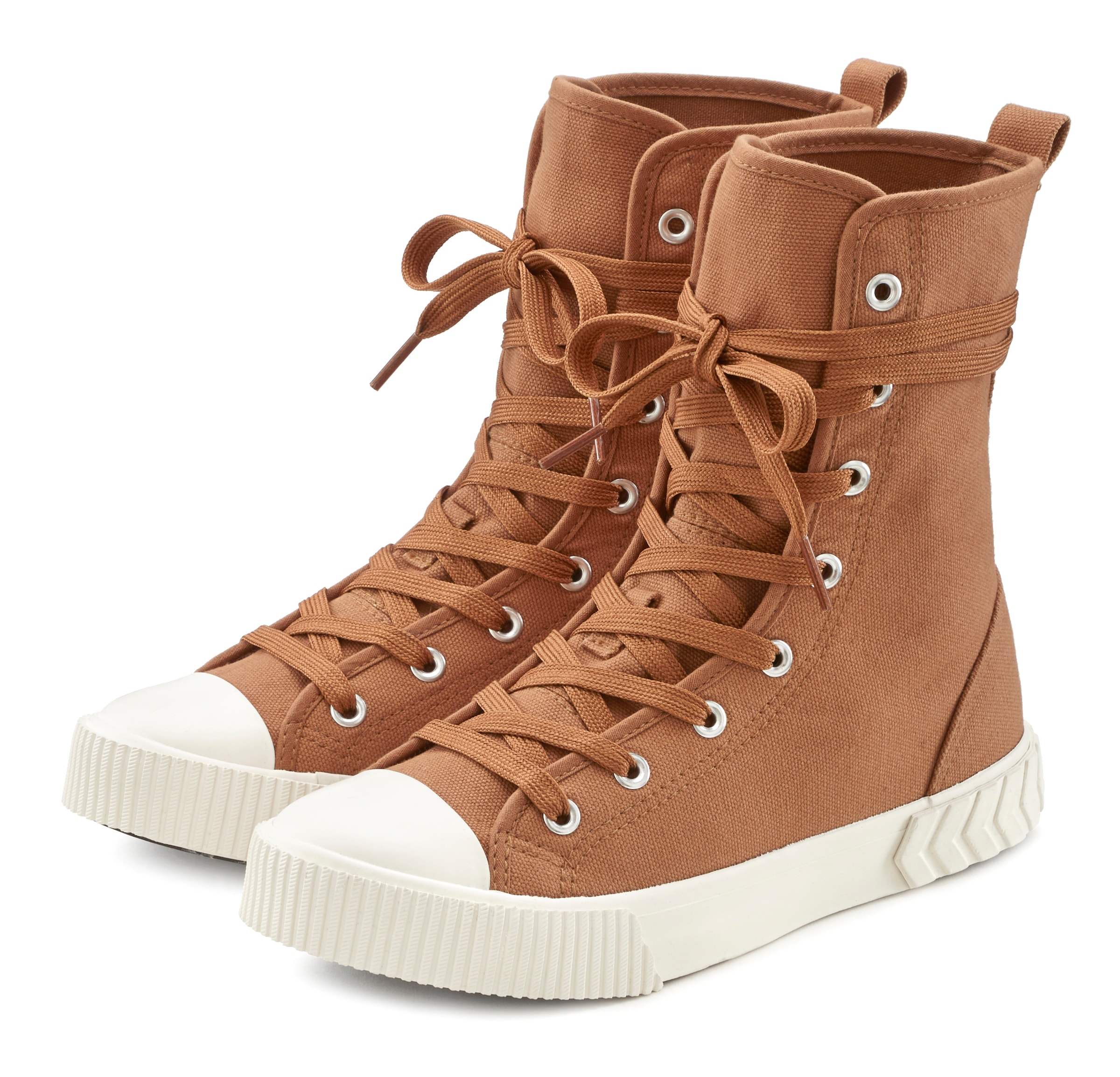Image of LASCANA Stiefelette im Combat Look, High Top Sneaker, Schnürschuh, Textil-Boots