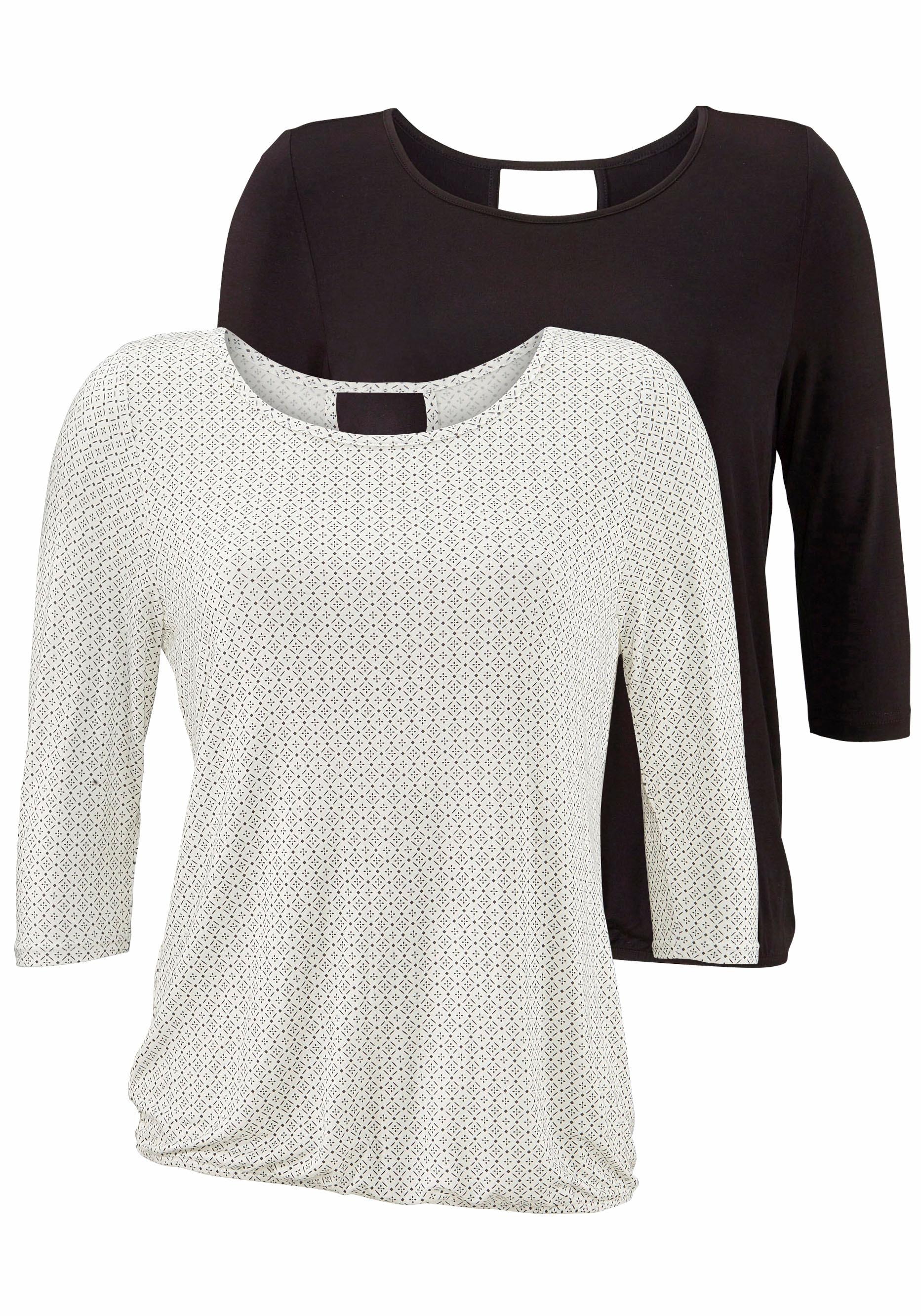 3/4-Arm-Shirt, (2er-Pack), mit modischem Cut-out im Nacken