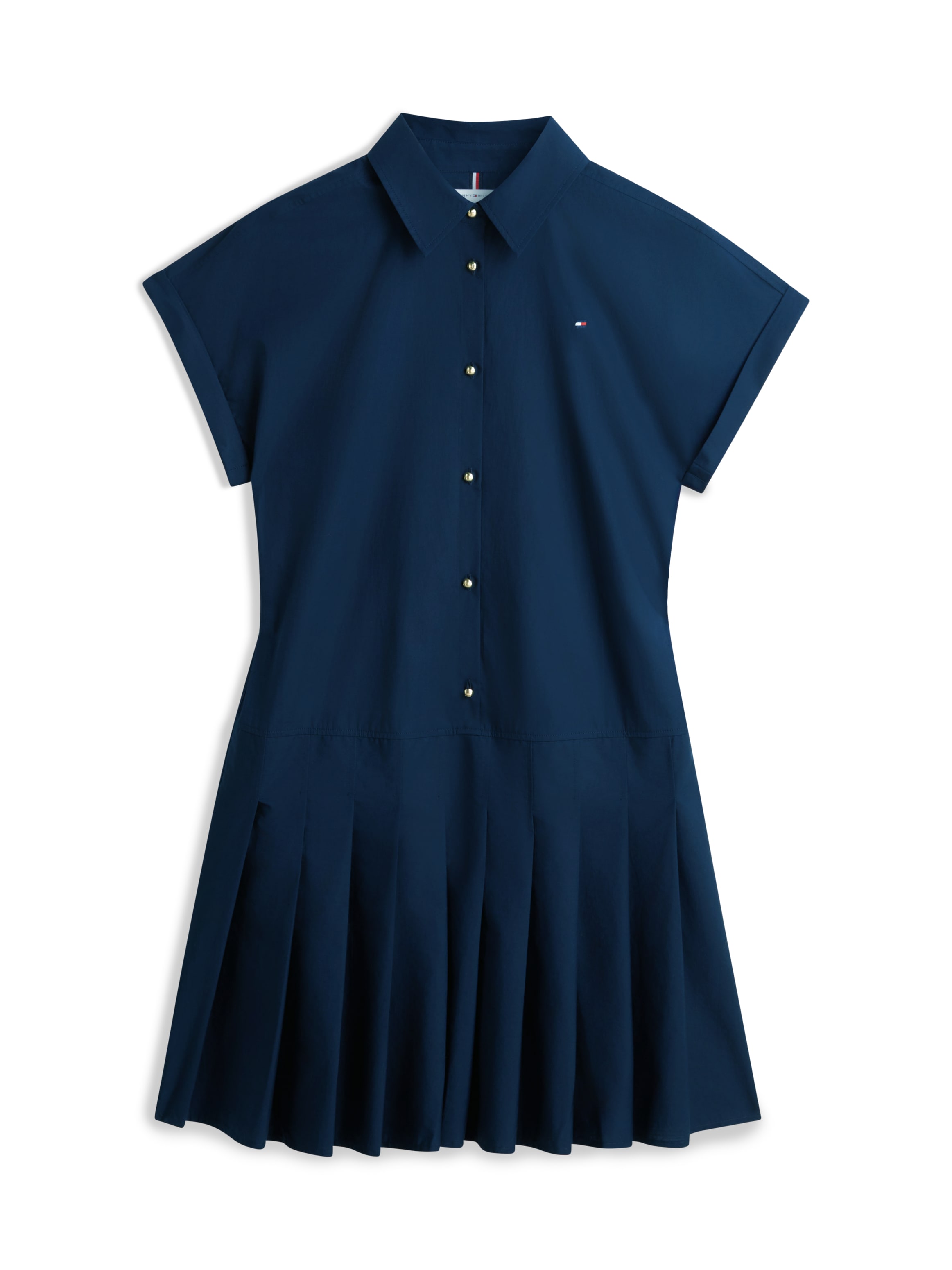 Tommy Hilfiger Shirtkleid »POPLIN PLEATED SHORT SS DRESS« mit Logo-Stickerei