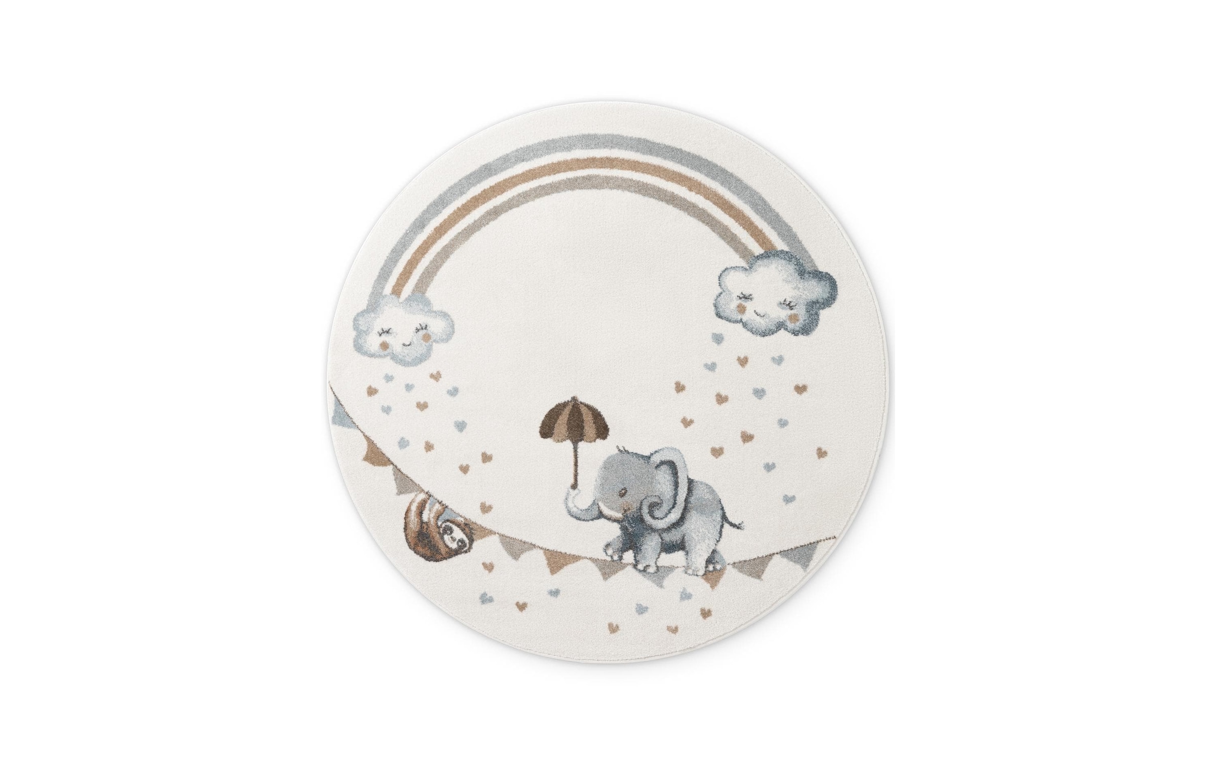 Villeroy & Boch Tapis pour enfants »Walk like an Elephant Rainbow Teppich« Rond 9 mm Höhe Spielteppich weich, Kinderzimmer, Boho Kids Spielunterlage, Tieremotiv