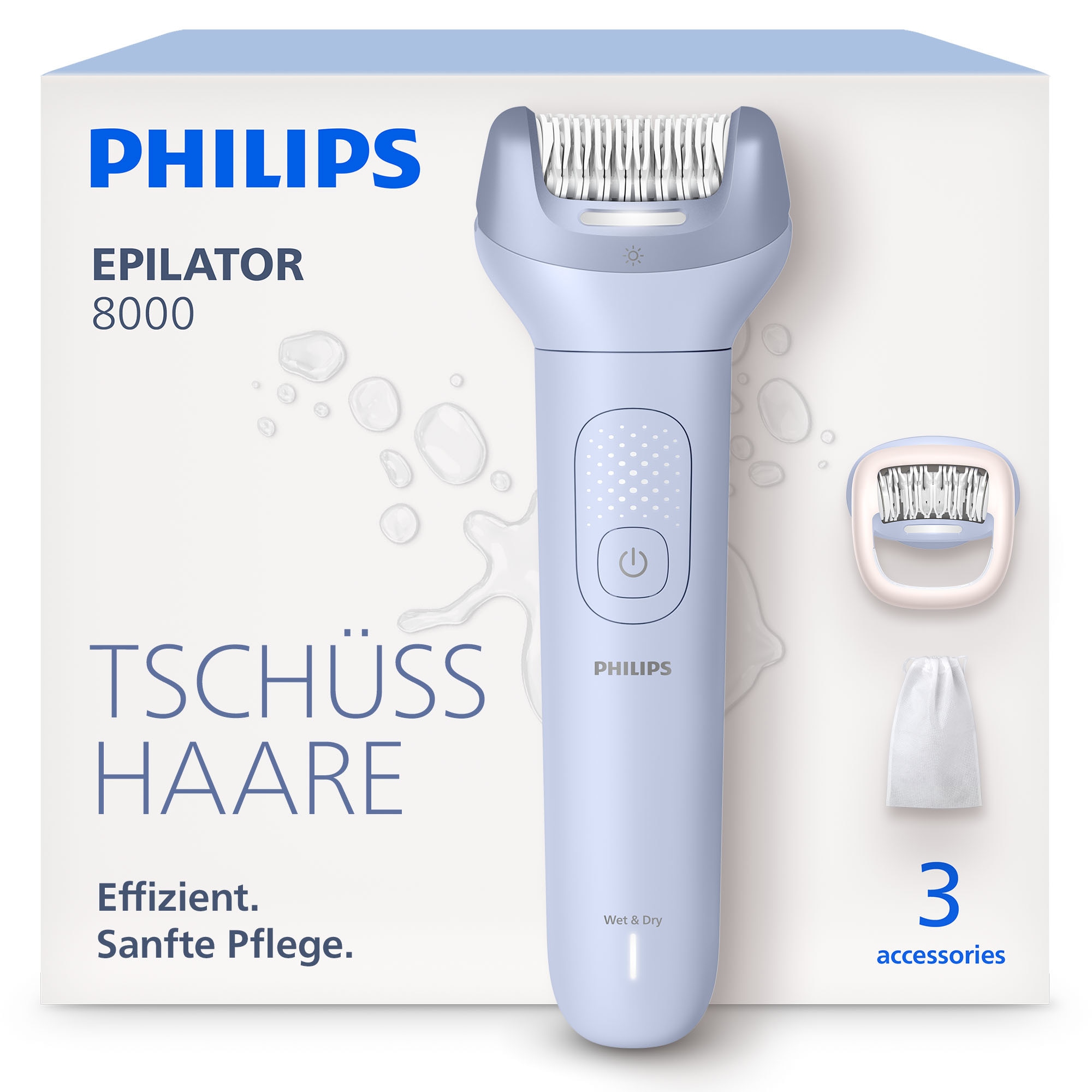 Image of Philips Epilierer "Series 8000 BRE708/00" 2 Stk. Aufsätze nass und trocken verwendbar, mit 2 Geschwindigkeitsstufen