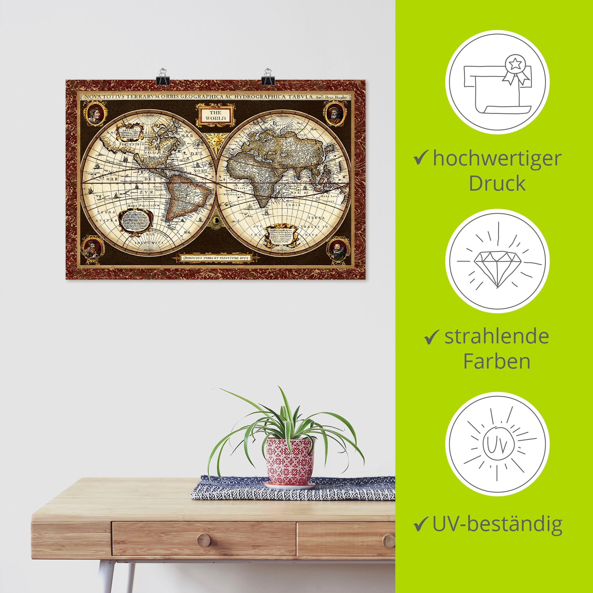 Artland Fresque murale »Weltkarte« 1 cuis tlg. als Alubild, Leinwandbild, Poster in verschied. Grössen