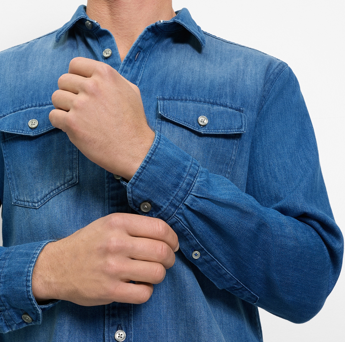 OLYMP Chemise en jean »Casual« im Denim-Look, Kentkragen