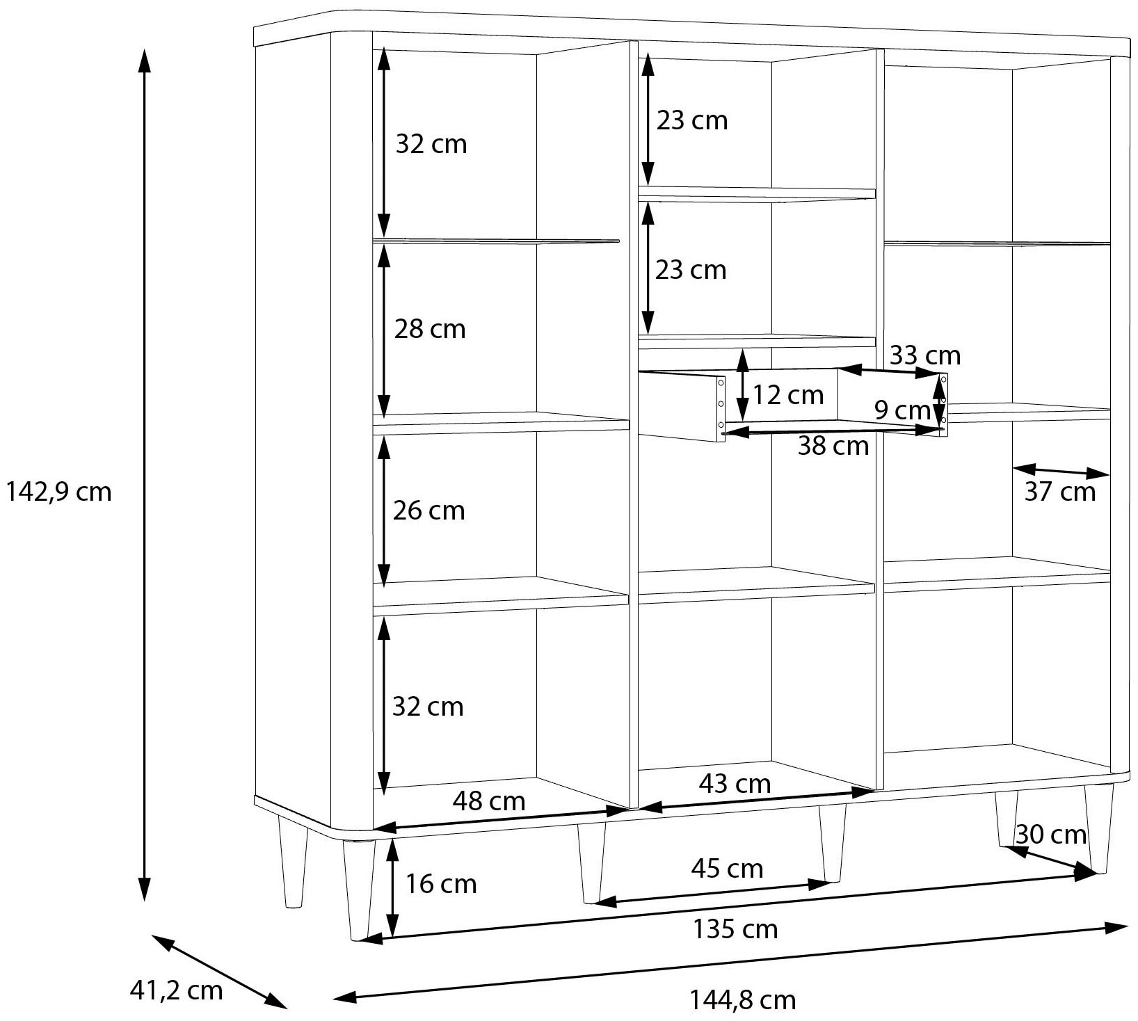 FORTE Vitrine »Lacetti« B/H/T 144,8/142,9/41,2 cm, Echtholzfüsse
