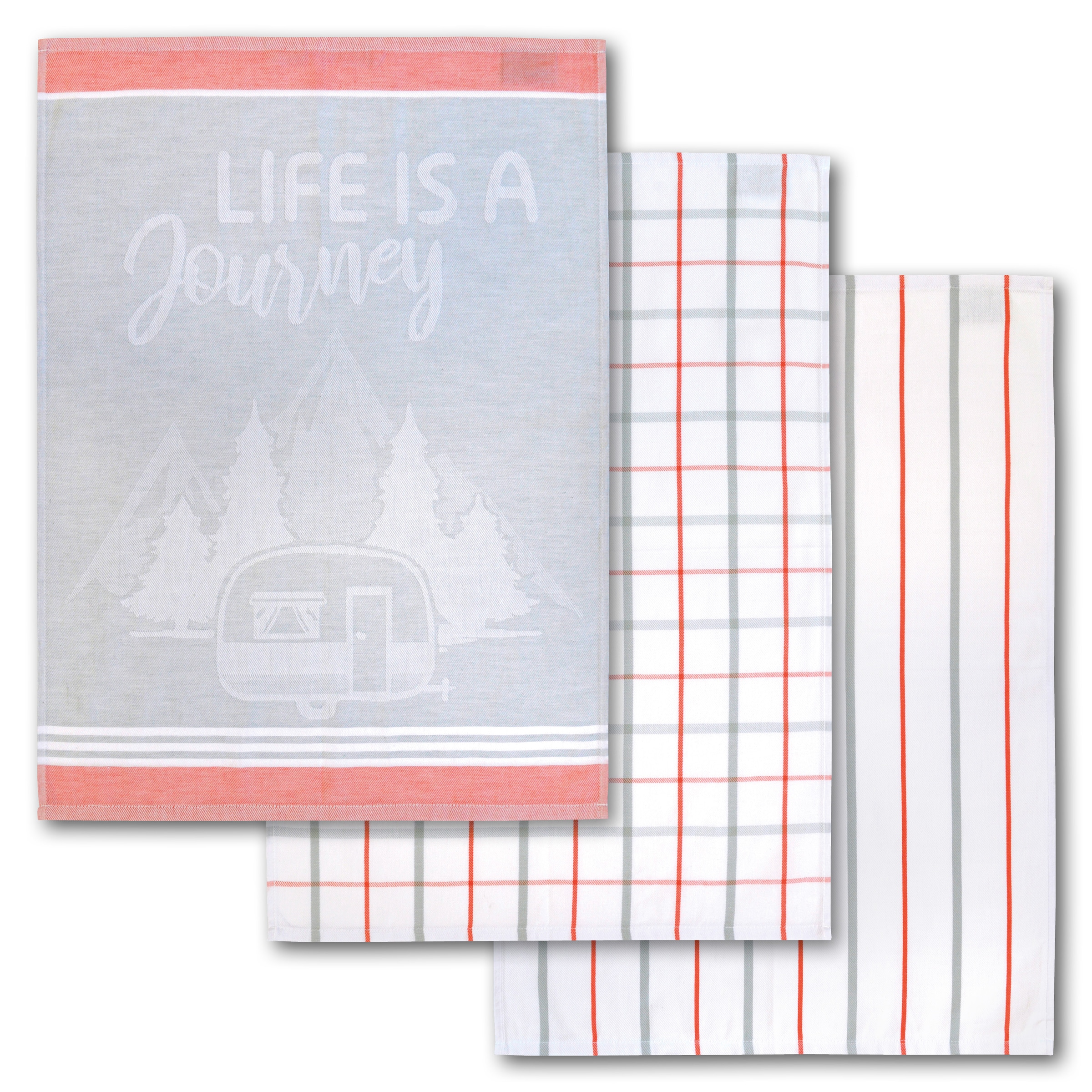 Dyckhoff Chiffon à vaisselle »Journey, mit 3 verschiedenen Motiven, LIFE IS A JOURNEY« aus 100% Baumwolle, Masse je Tuch ca. 50x70 cm