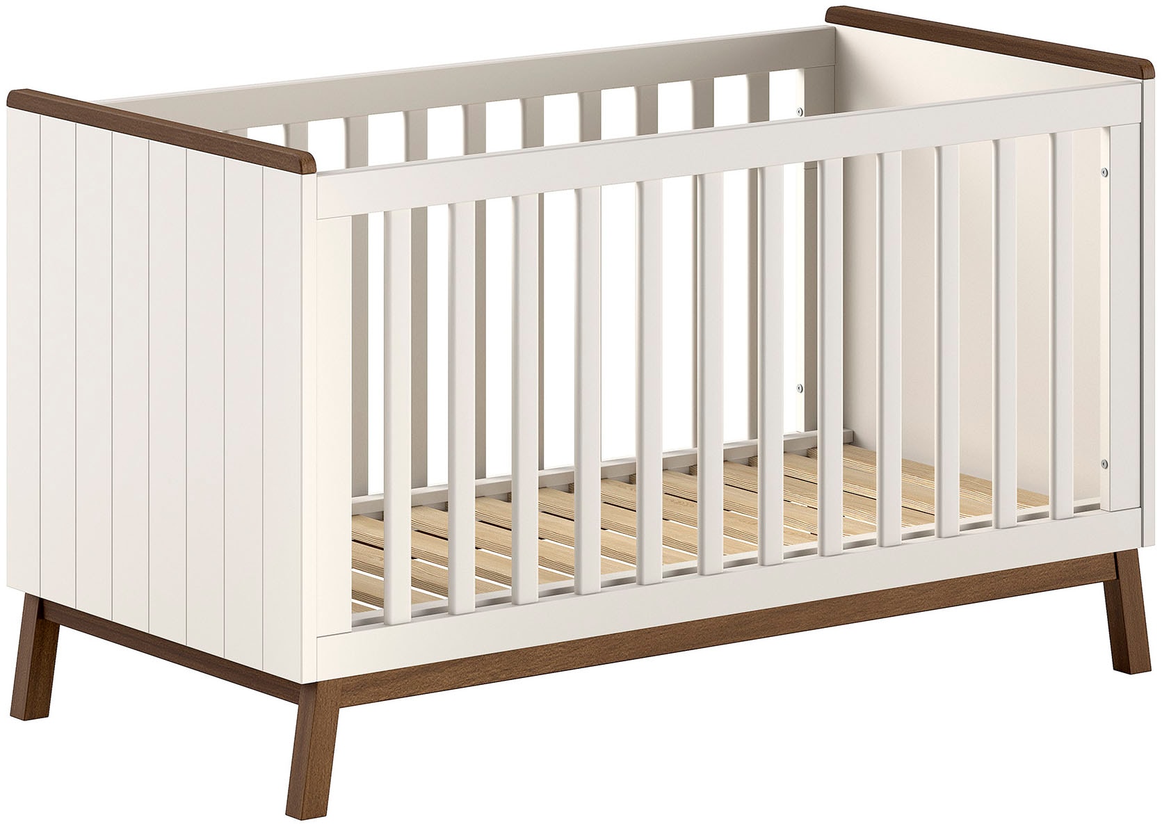 Vipack Lit bébé »Sezane 70x140 cm, in warmen Grau lackiert, Absatz nussbaumfarbig« avec sommier à latte réglable en 3 positions, convertible plus tard en lit junior