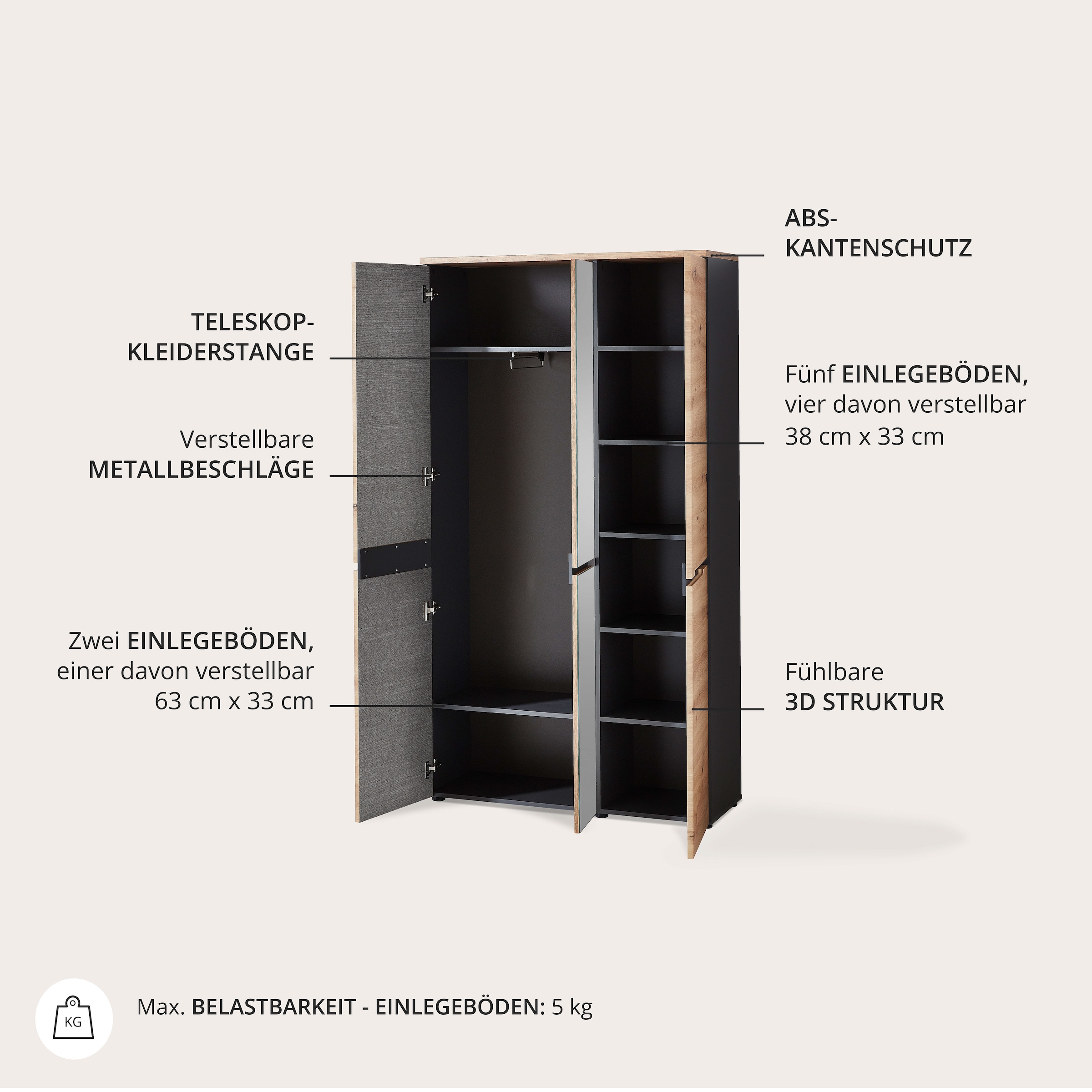 Innostyle Garderobenschrank »MEMPHIS« OTTOs Choice,  Artisan Eiche Optik, viel Stauraum