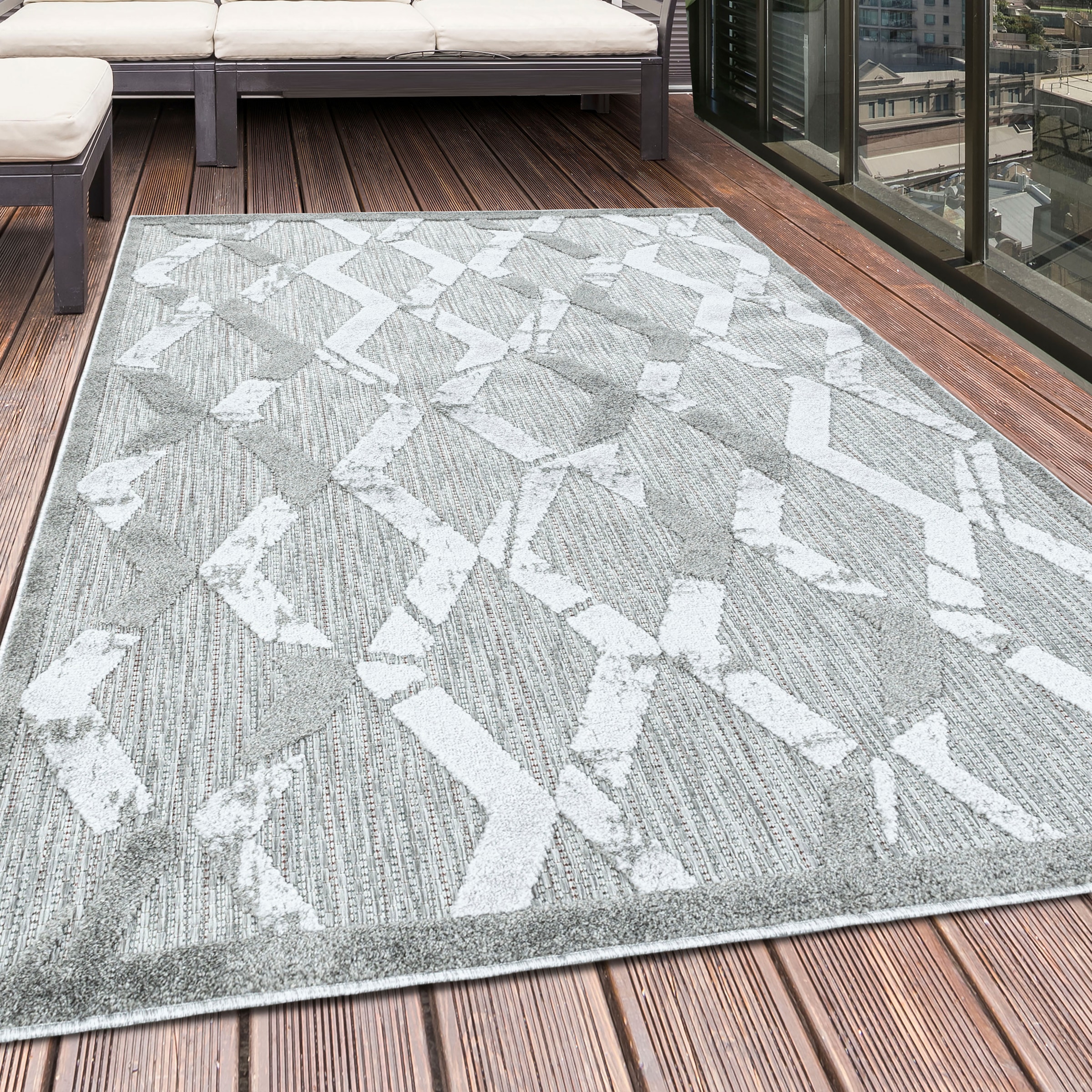 Image of Ayyildiz Teppiche Teppich "BAHAMA 5158" rechteckig 8 mm Höhe Läufer, Flachflor mit Hoch-Tief-Struktur, In-und Outdoor geeignet