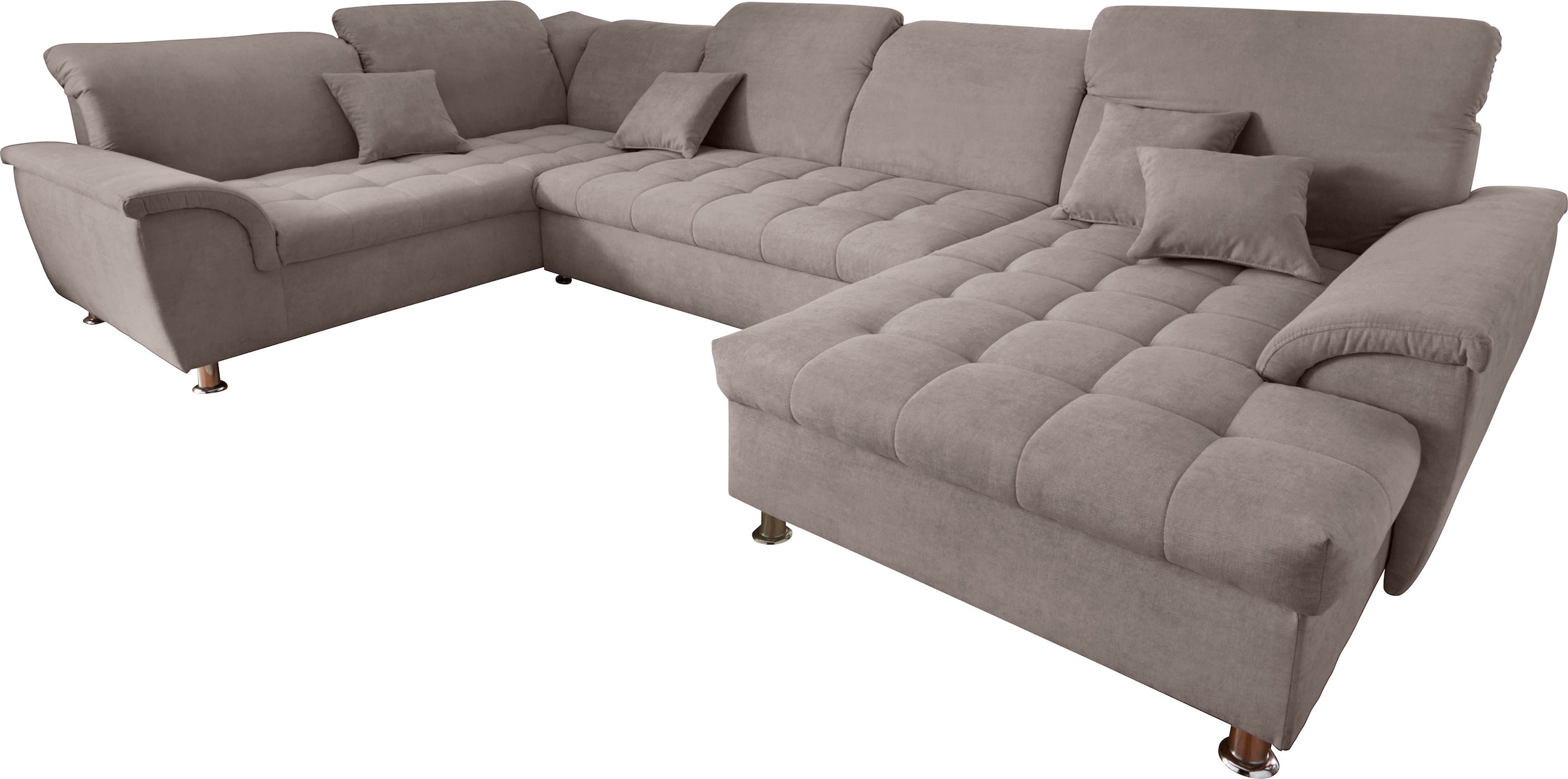 Image of DOMO collection Wohnlandschaft "FRANZI optional mit Bettfunktion, Bettkasten & Kopfteilverstellung" U-Form, Recamiere rechts, taupe, B/T: 352/214 cm