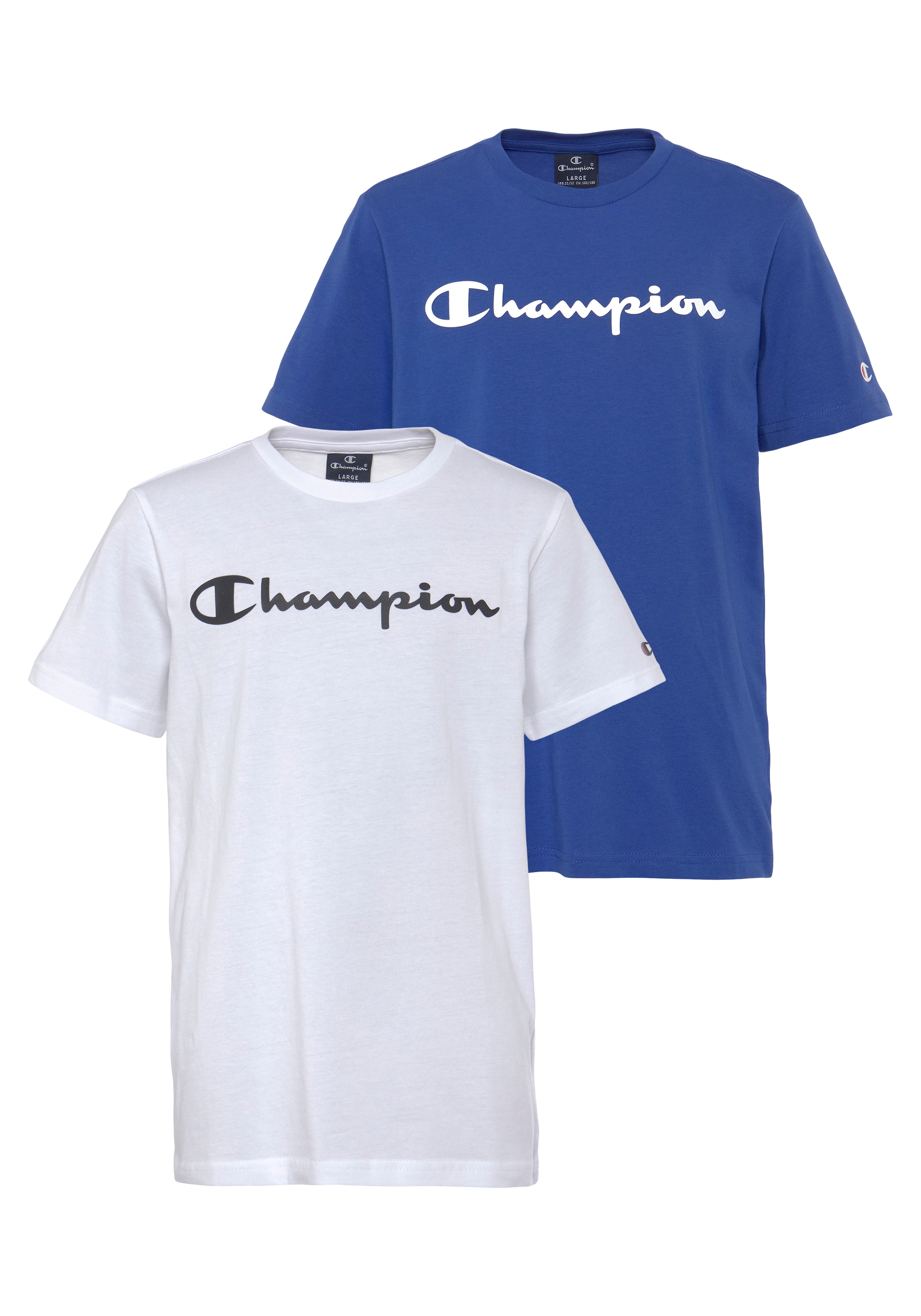 Image of Champion T-Shirt Packung, 2 Stk. Kurzarm, mit Logoschriftzug, aus Baumwolle und Polyester