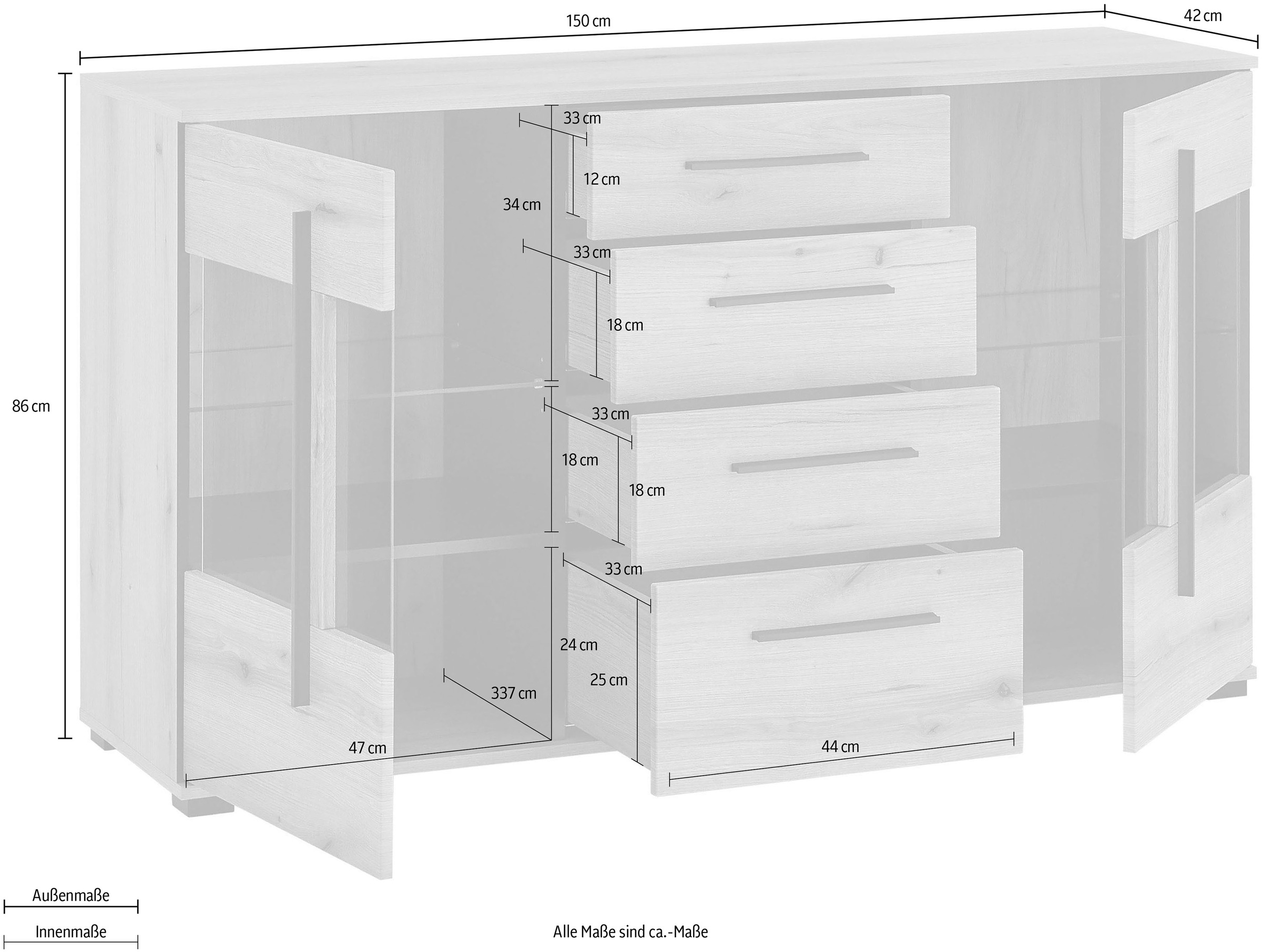 INOSIGN Sideboard »Cantara, moderner Schrank, Kommode in Eiche Evoke oder weiss«, schwarze Stangengriffe, ausreichend Stauraum, vielseitig einsetzbar