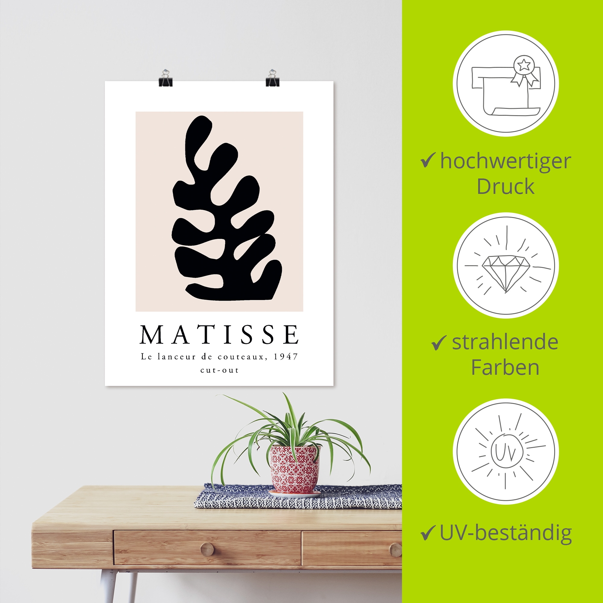 Artland Wandbild »Matisse der Messerwerfer - schwarz« Muster 1 Stk. tlg. als Alubild, Leinwandbild, Poster, Wandaufkleber in verschied. Grössen