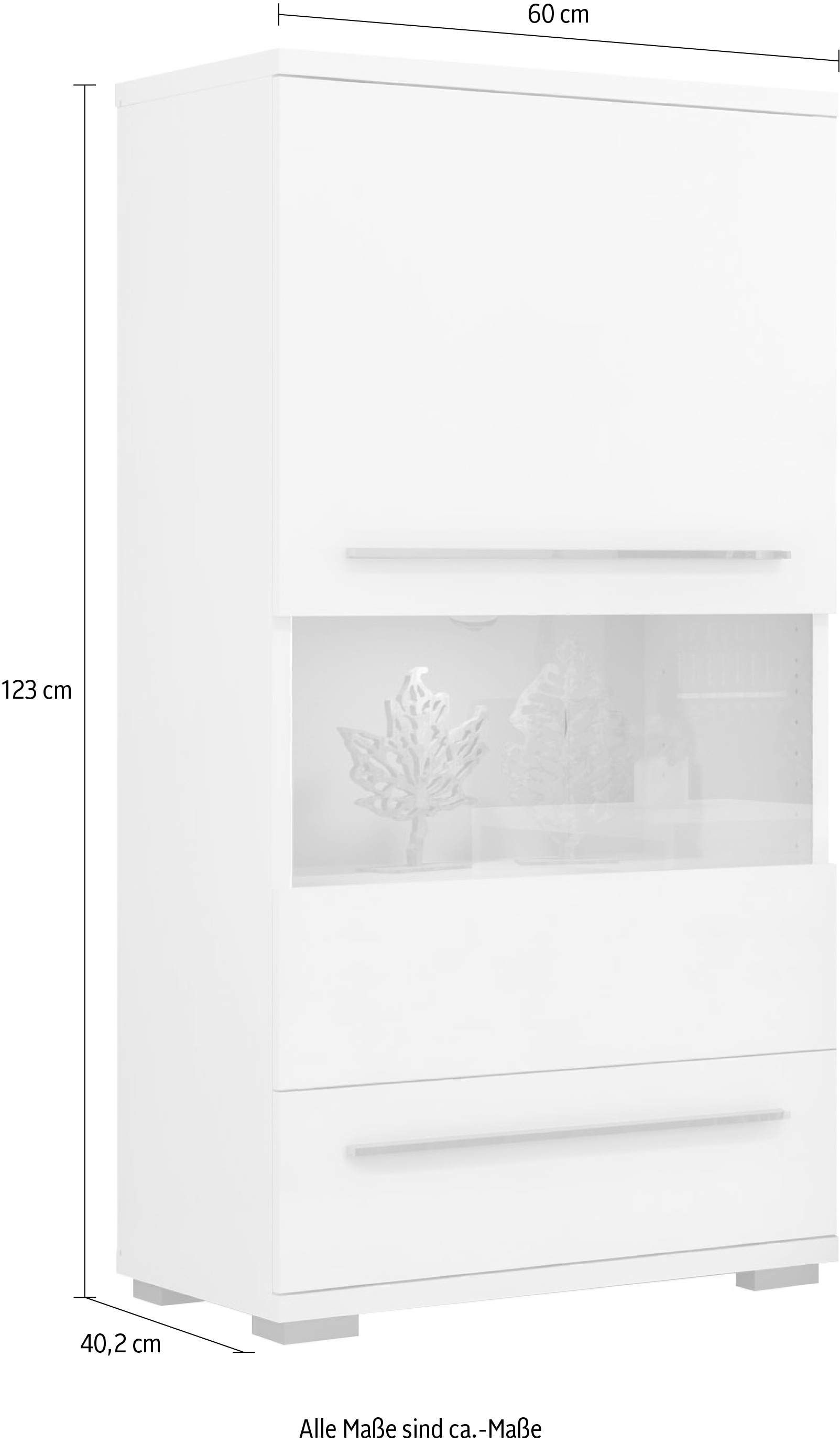 Places of Style Highboard »Piano Vitrine«, (H/B/T): 123/69/40,2cm), UV lackiert, Soft-Close Funktion