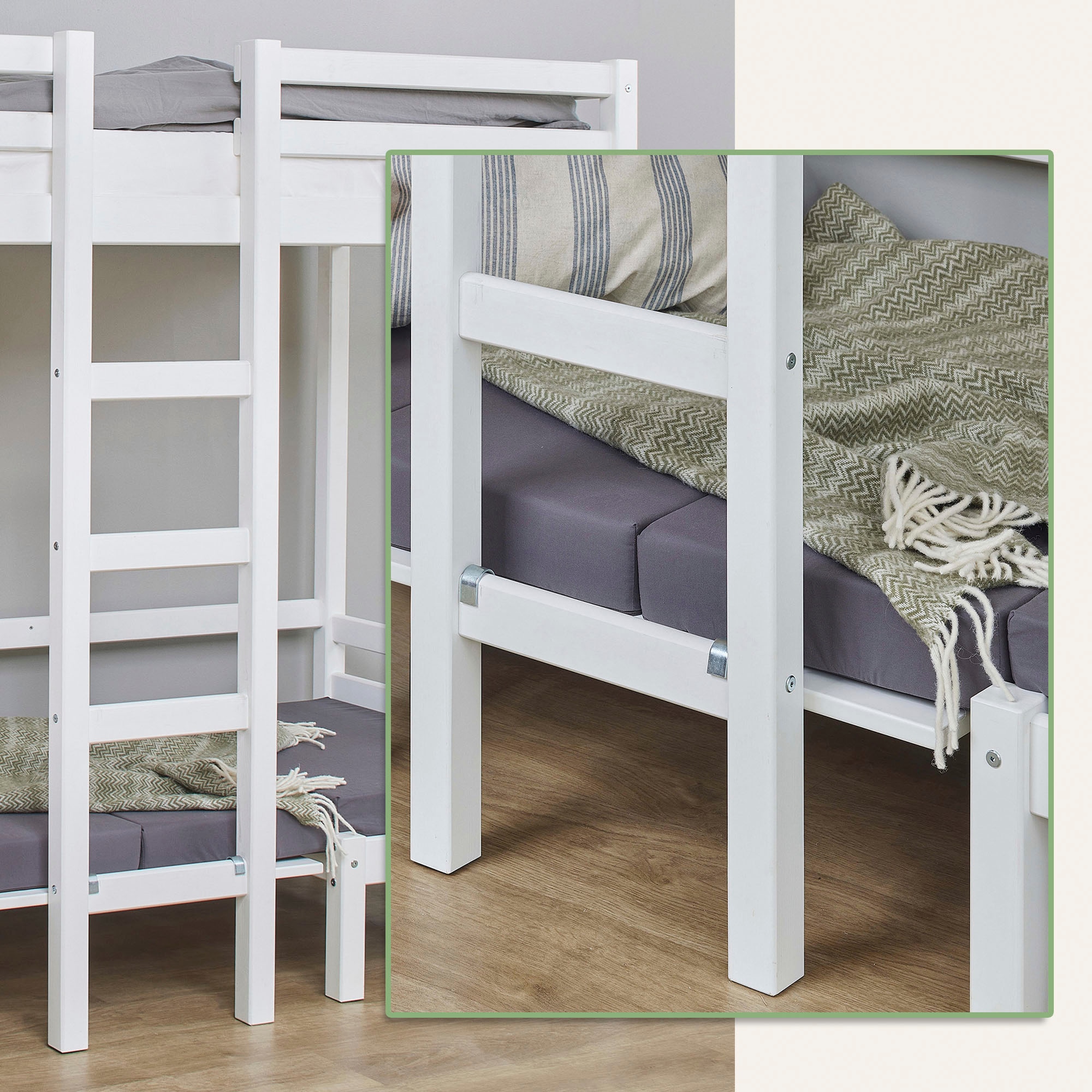 Hoppekids Hochbett »Kinderbett ECO Dream, Einzelbett, Juniorbett 90x200«, 5 verschiedene Farben: Weiss, Grün, Blau, Rosa, Grau