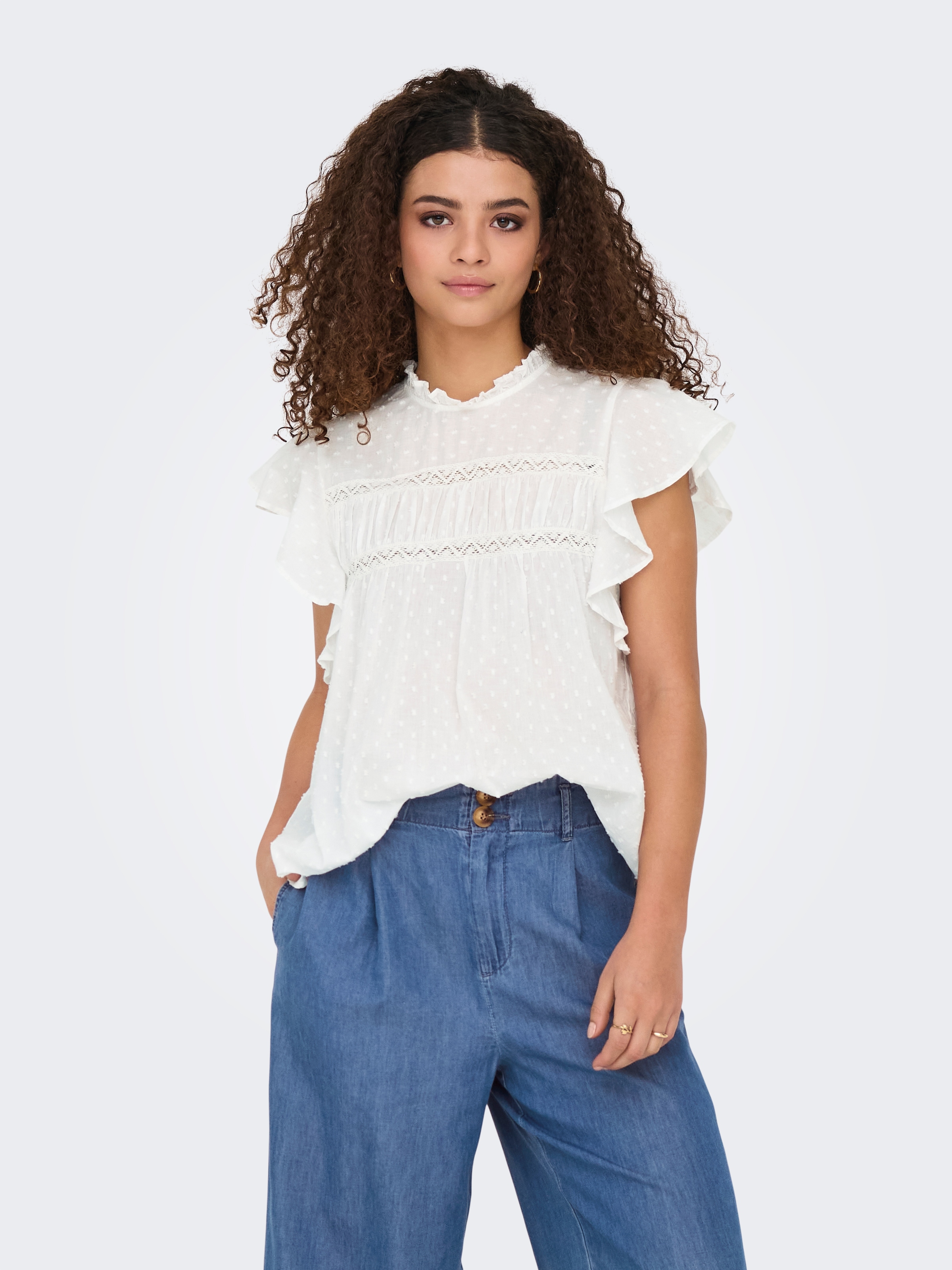 ONLY Rüschentop »ONLKATTI S/S DOBBY TOP WVN NOOS« Baumwolle, regular fit