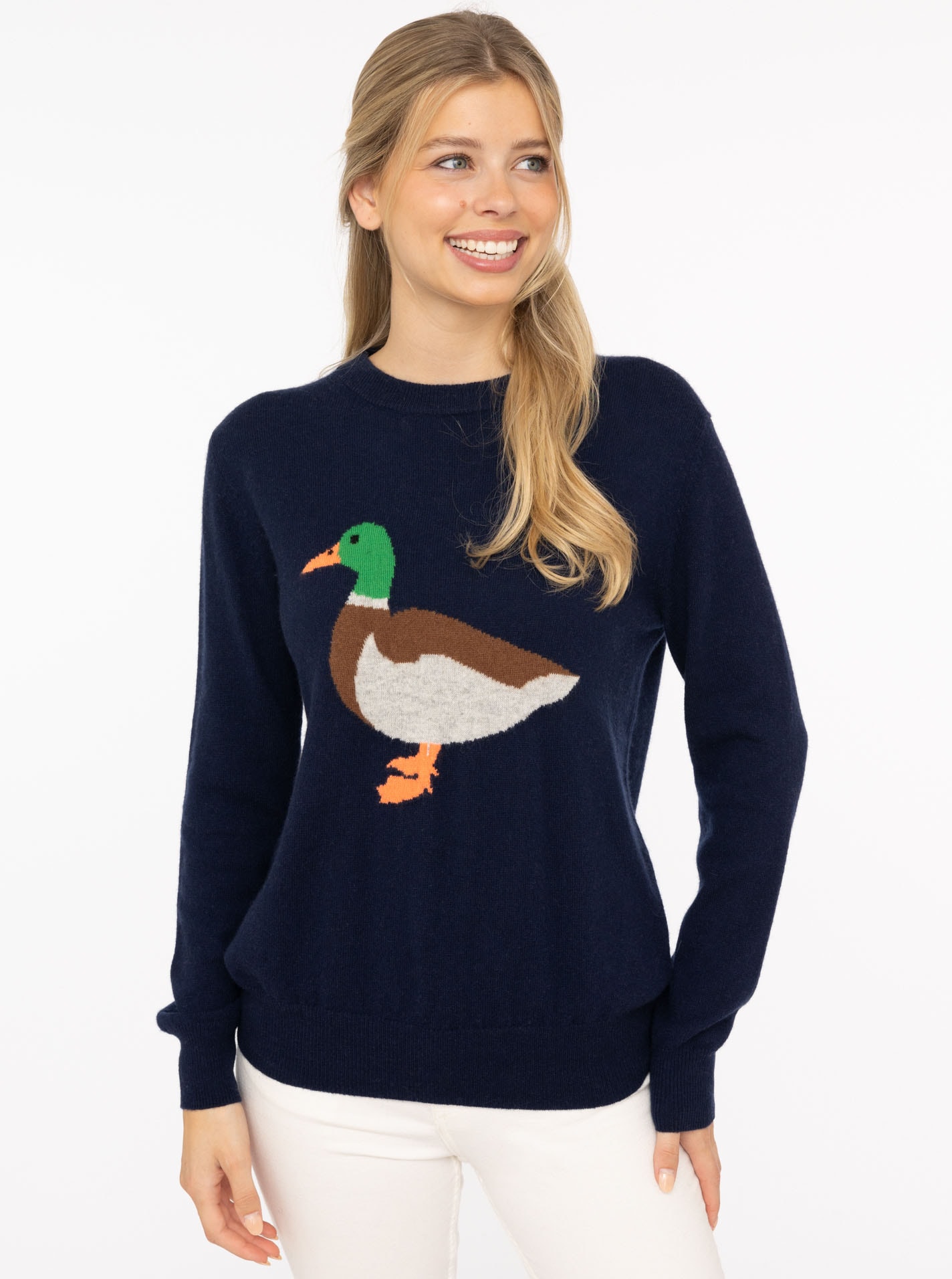Image of Zwillingsherz Strickpullover "Duck" Rundhals,aus reinem Kaschmir mit grosser Ente