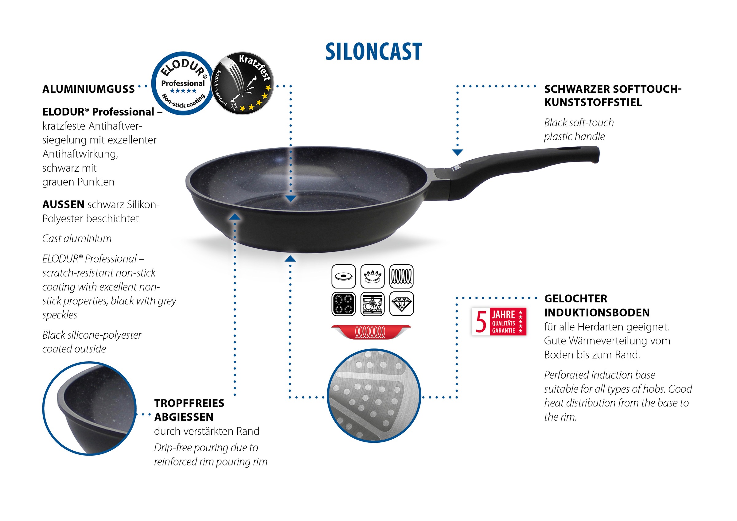 Elo Sauteuse »Siloncast Pfanne mit Gegengriff« Aluminium moulé 1 cuis tlg. antiadhésif, manche isolant thermique, contre-poignée