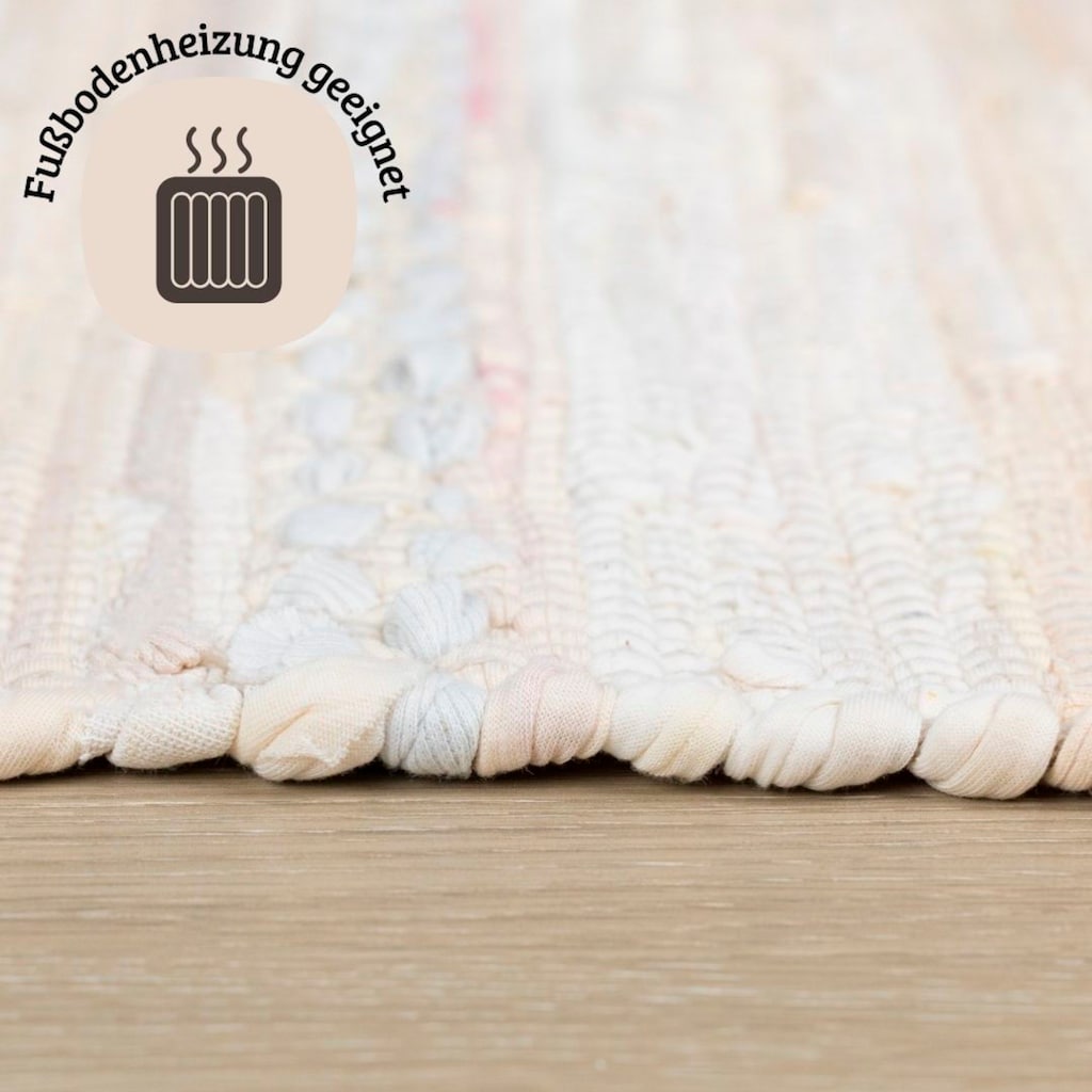 Home affaire Teppich »Nickelberg«, rechteckig, 90% Baumwolle, handgewebt, mit Fransen, aus recycelten Materialien