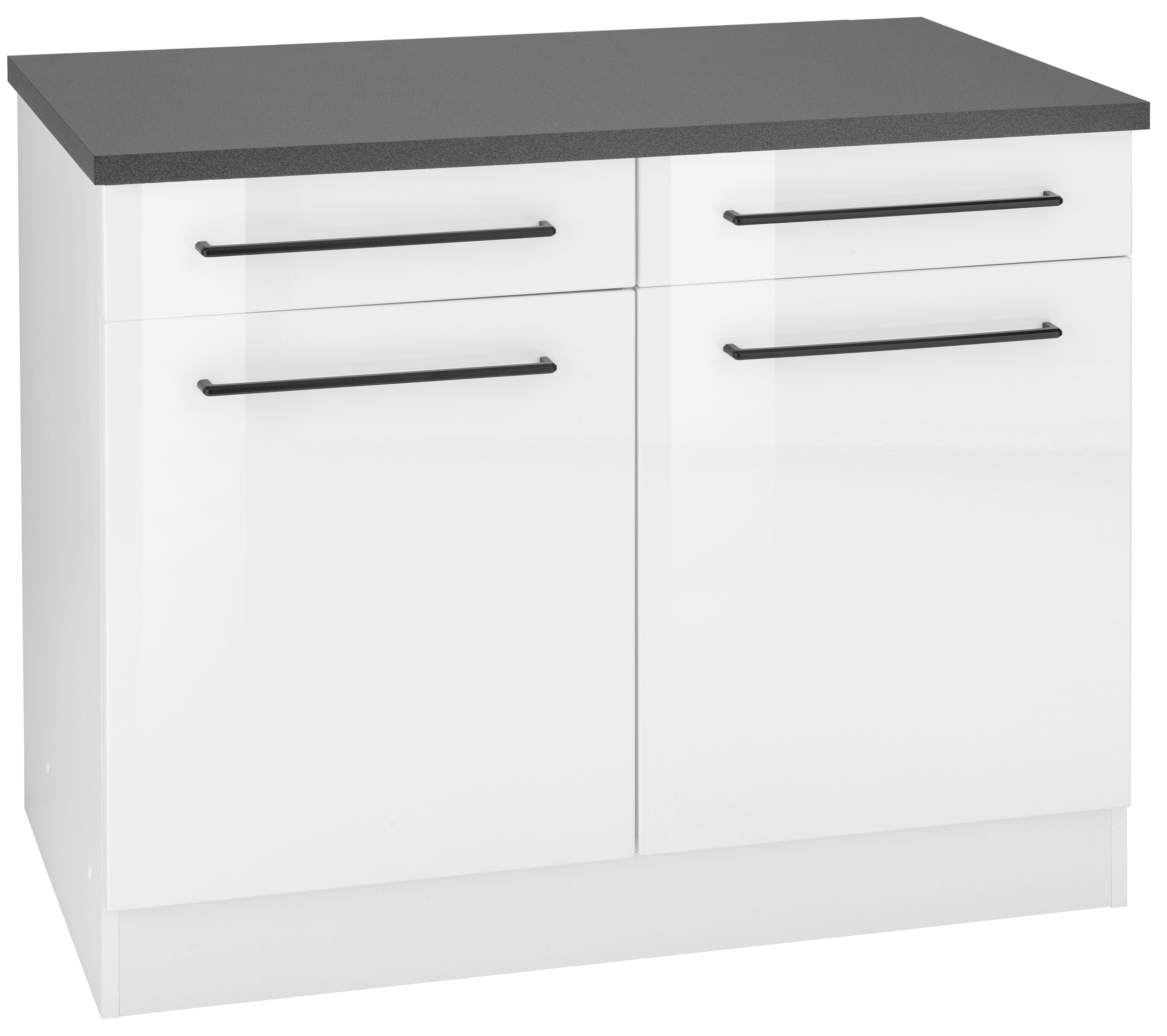 Image of KOCHSTATION Unterschrank "KS-Tulsa" 100 cm breit, 2 Schubkästen, 2 Türen, schwarzer Metallgriff, MDF Front
