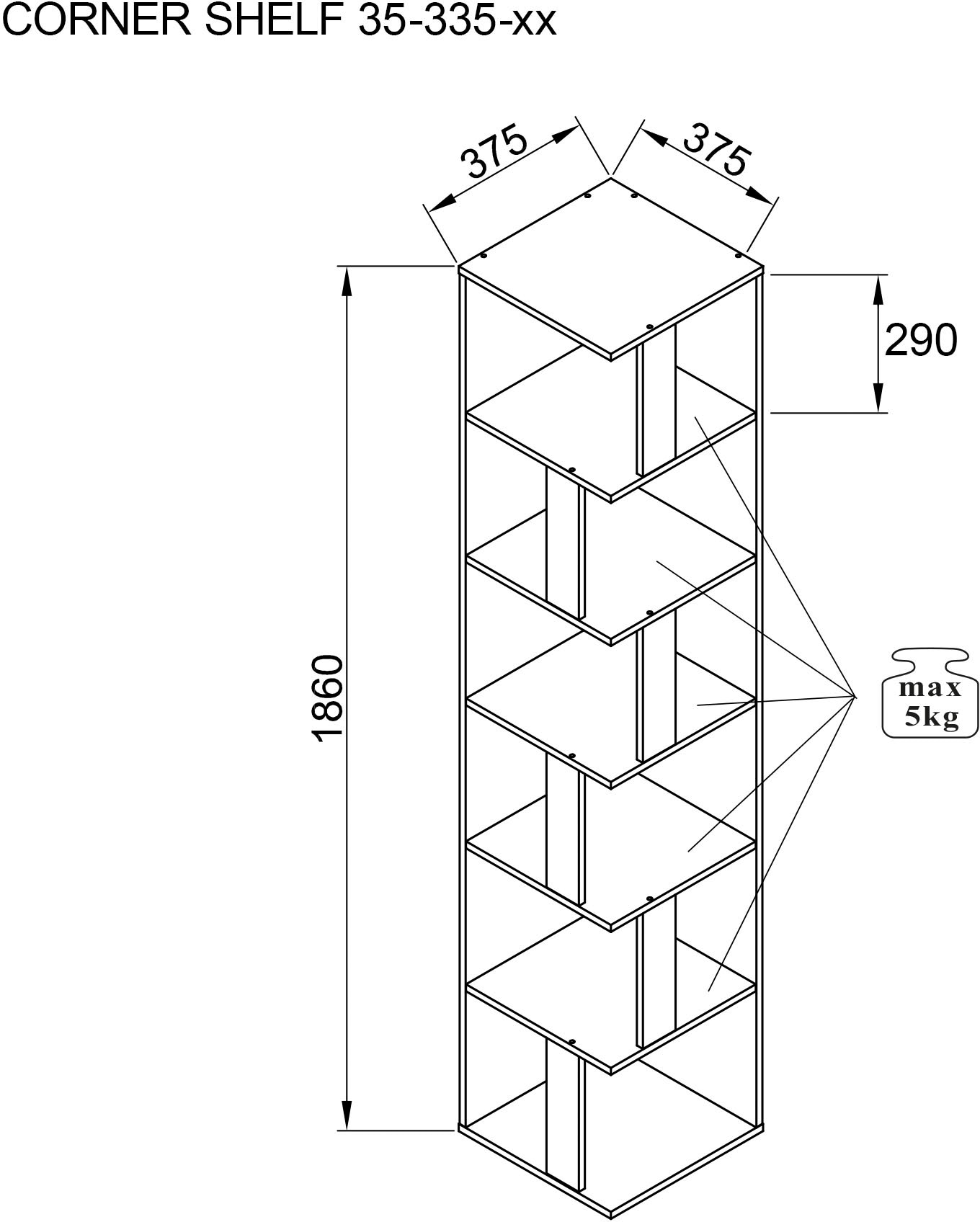 BEGA OFFICE Eckregal »Corner Shelf«, mit 6 offenen Fächer, 37,5x37,5x186 cm