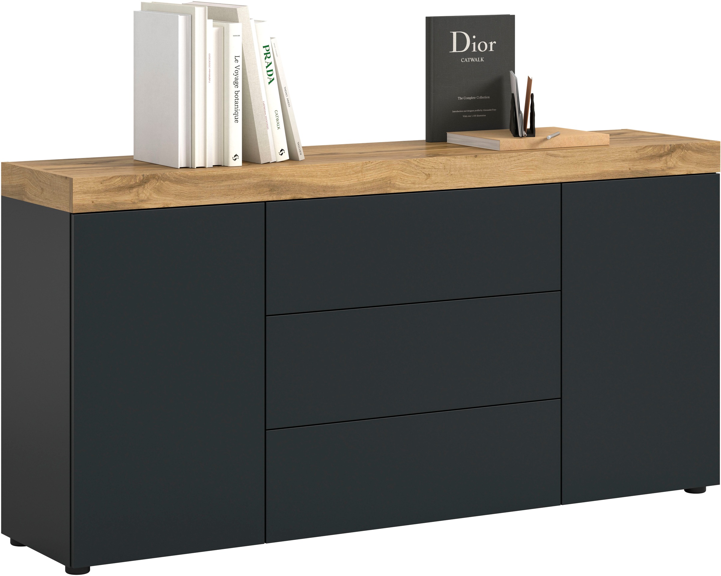 Image of GOODproduct Sideboard "MAMBO, Breite 160cm, 2 Türen, 3 Schubkästen, push-2-open" 2 farbige Ausführung, in verschiedenen Farben erhältlich, 1 Stk. tlg. Kommode, Anrichte, Wohnzimmer, Schlafzimmer