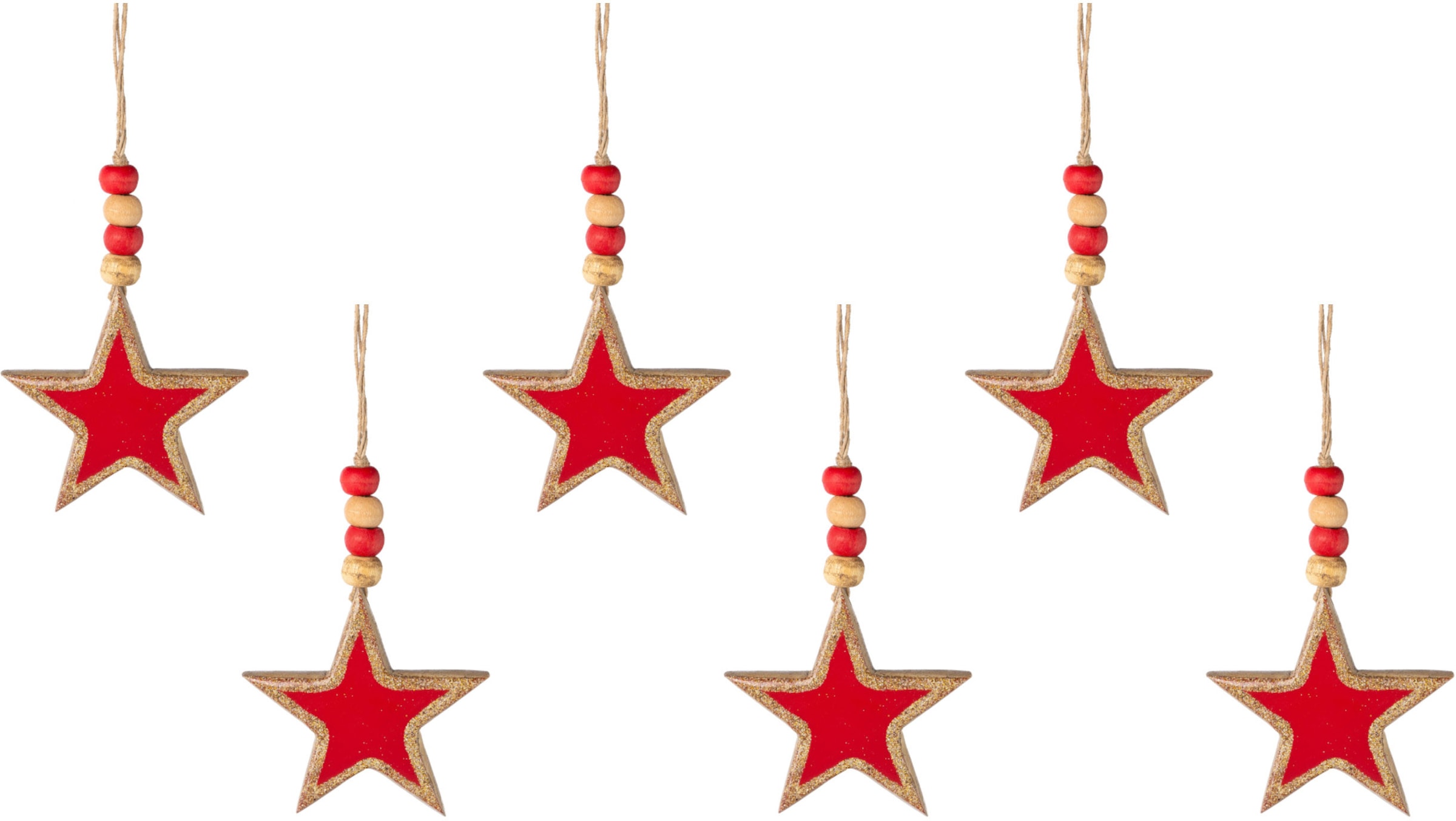 Creativ deco Dekostern »Weihnachtsstern, Weihnachtsdeko rot, Christbaumschmuck«, (6 St.), mit Metallic-Kante