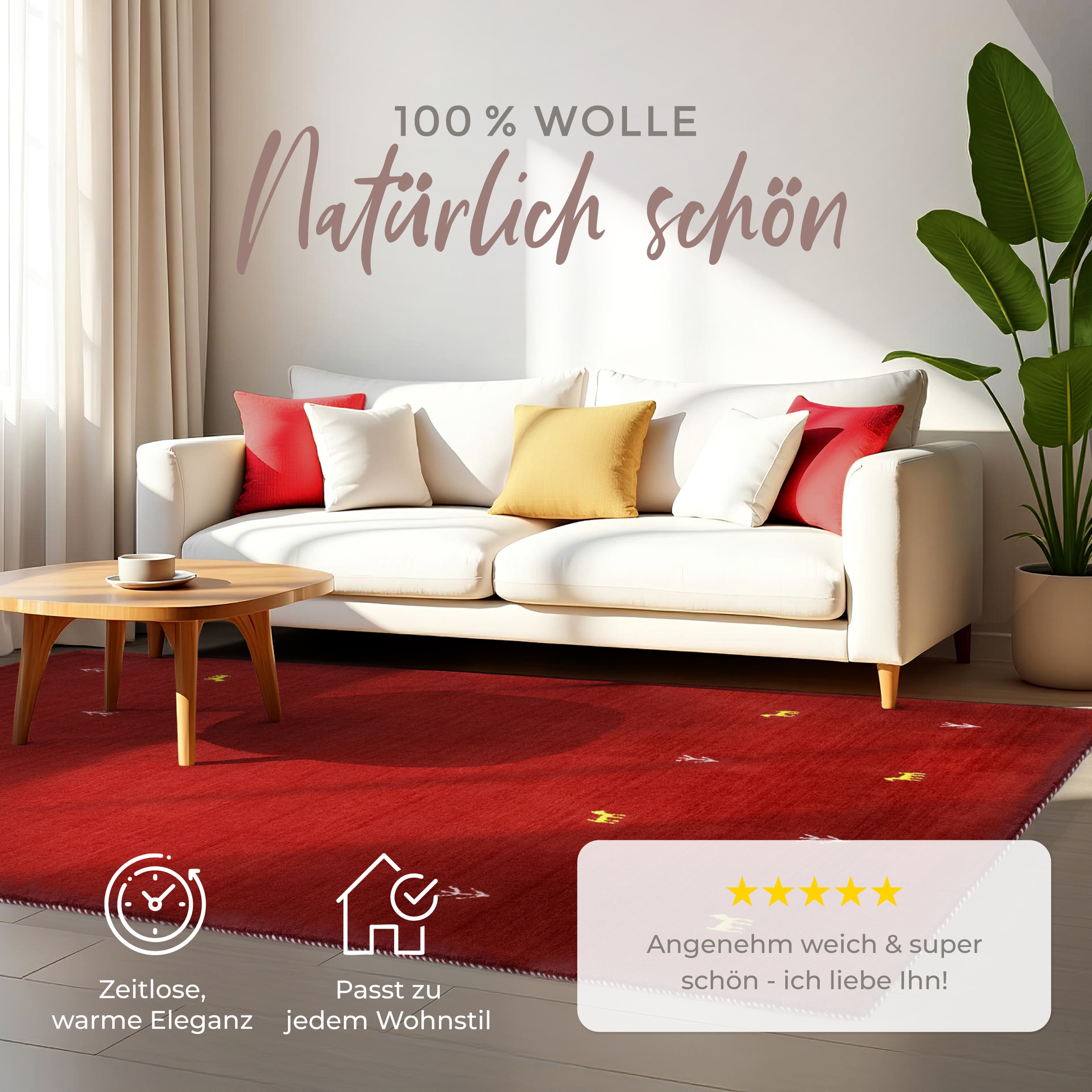 carpetfine Wollteppich »Gabbeh Uni,  auch als Läufer und Rund erhältlich« rechteckig 15 mm Höhe reine Wolle, handgewebt, Gabbeh Loom Tiermotiv, grosse Farbauswahl
